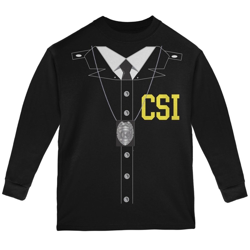 Halloween Crime Scene Investigator Costume - Black Long Sleeve T-Shirt for Kids (Youth Large) | Perfect for CSI-Themed Parties, Halloween Dress-Up & Detective Role Play