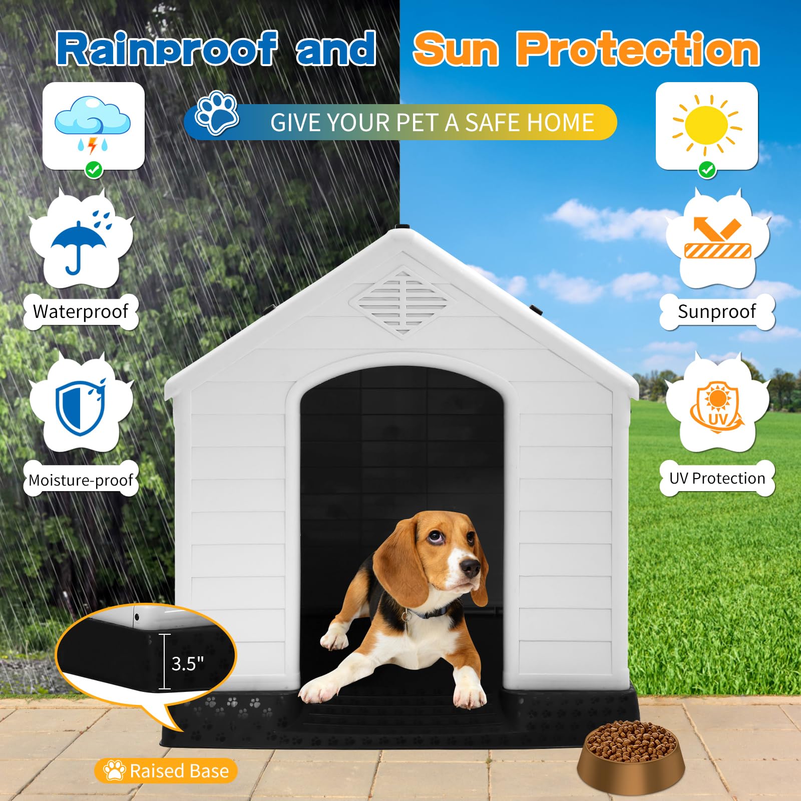 BLKMTY All-Weather Indoor & Outdoor Dog House for Large, Medium, Small Dogs - Durable Pet House with Base Support for Winter - 34