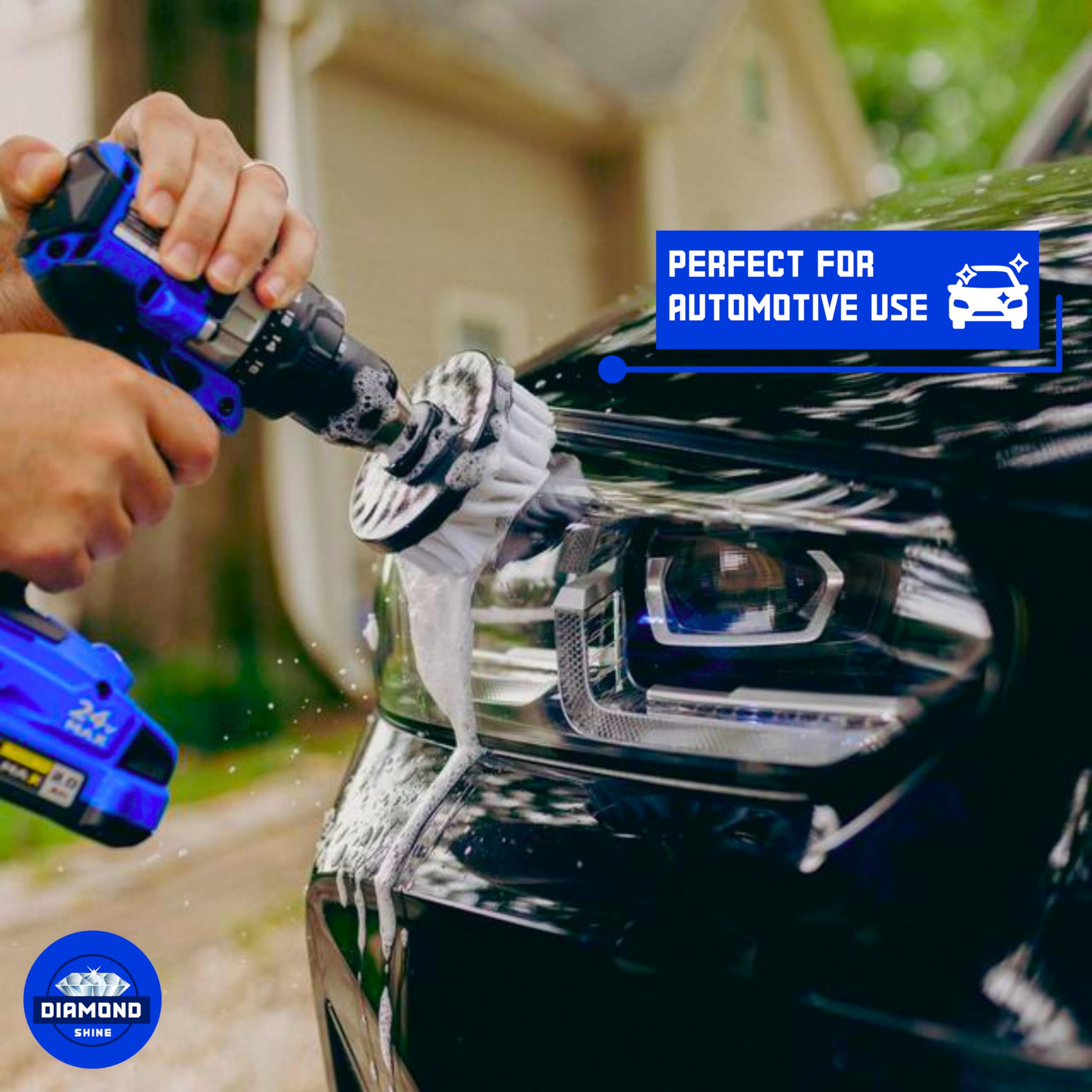 Diamond Shine 3-Pack Soft Drill Brush Attachment - Converts Drill to Electric Scrubber for Car Detailing, Carpet Cleaning, Upholstery & Glass - Perfect for Auto Detailing, Home Deep Cleaning & DIY Projects