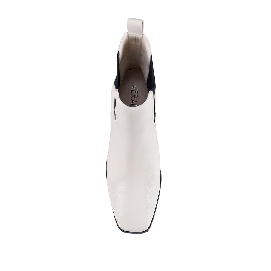 Link Chelsea Ankle Boots for Women - Bone Smooth Leather Slip-On Booties - Perfect for Casual Outfits, Office Wear & Fall Fashion