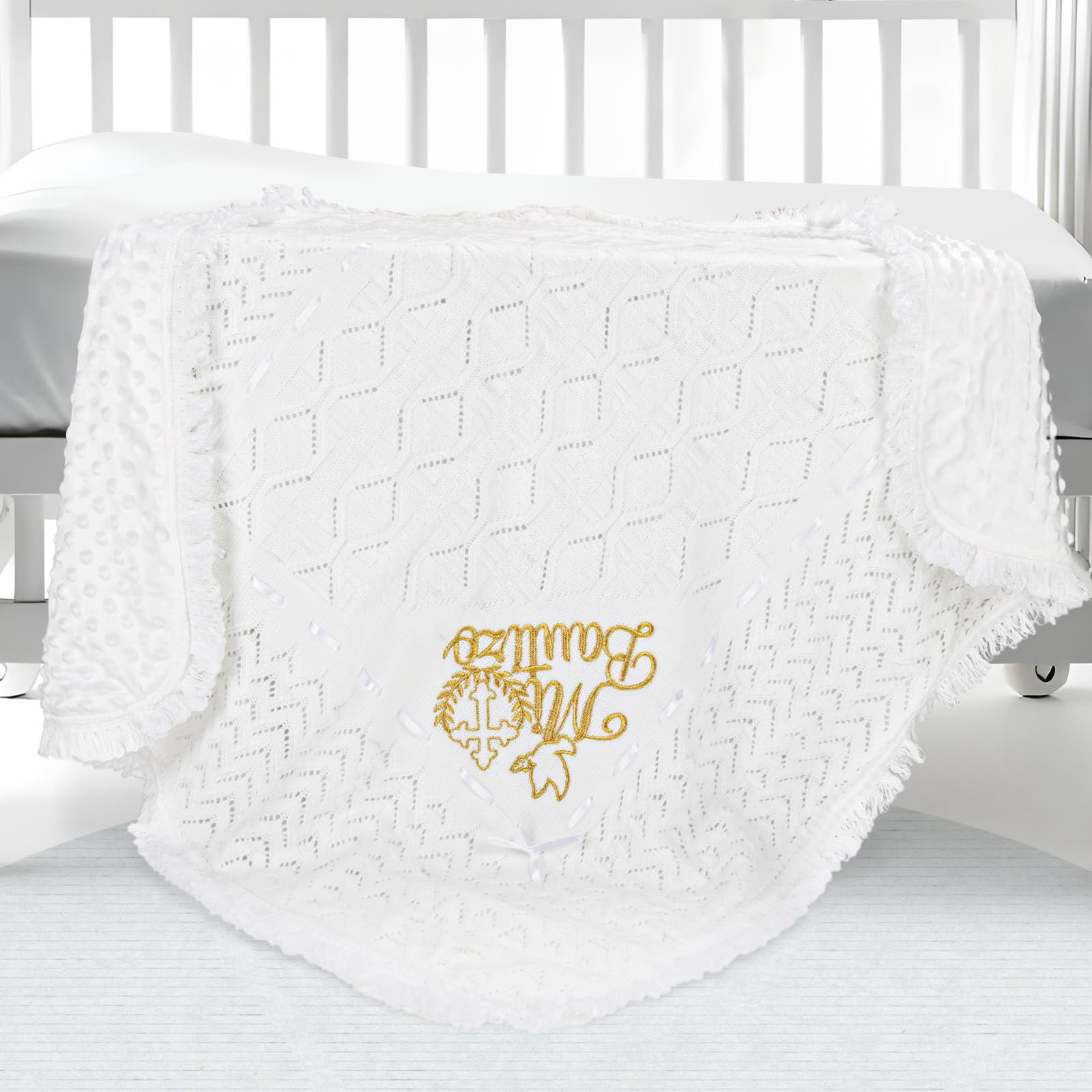 Soft White Crochet Baby Blanket for Baptism & Christening - Perfect Gift for Boys & Girls, Easter Dedication, Church Ceremonies (Mi Bautizo Shawl) - Ideal for Newborn Photos, Church Events & Special Occasions