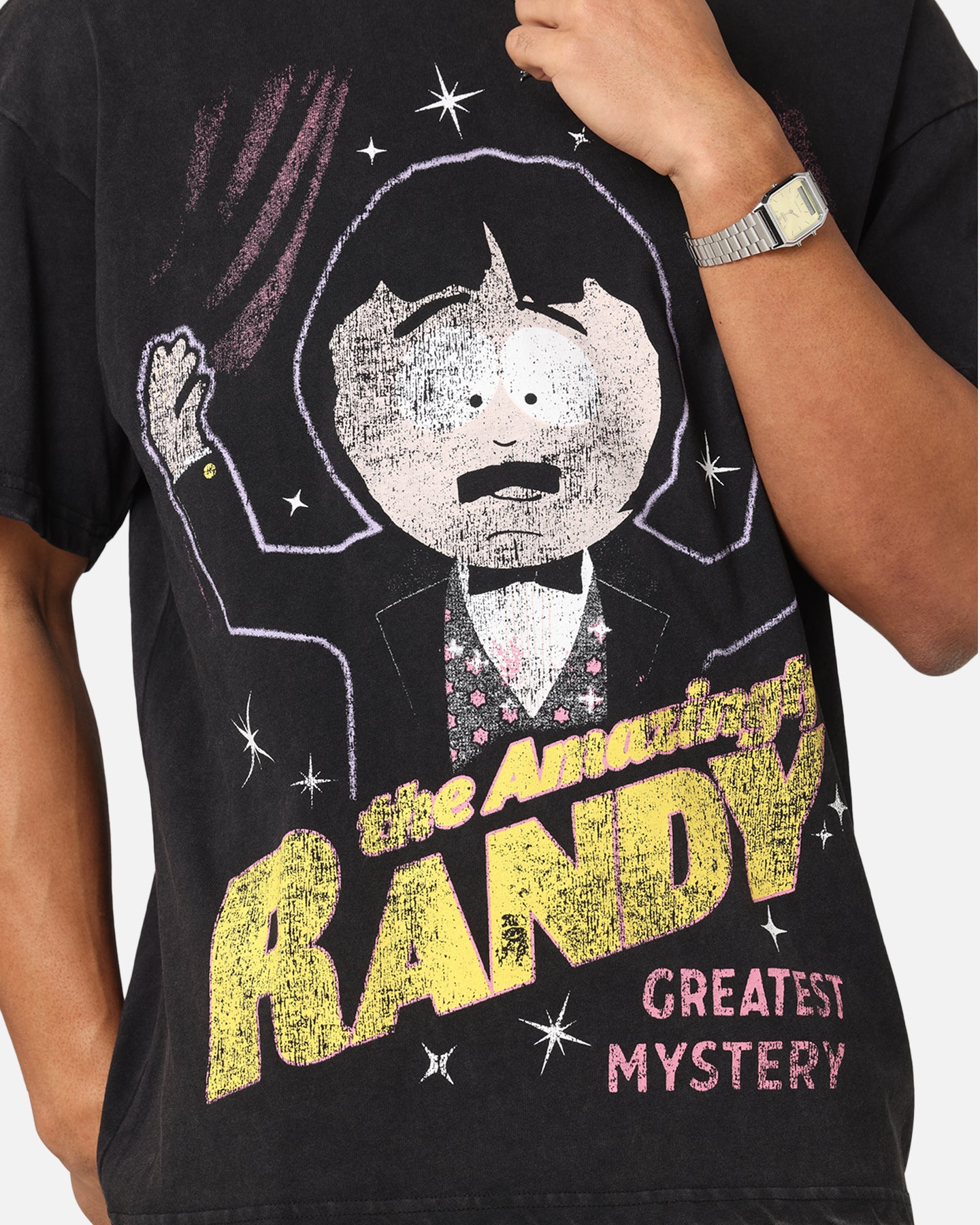 73 Studio X South Park The Amazing Randy Vintage Black Acidwash T-Shirt | Cartoon Character Tee for Fans & Collectors | Casual Wear & Gift Idea