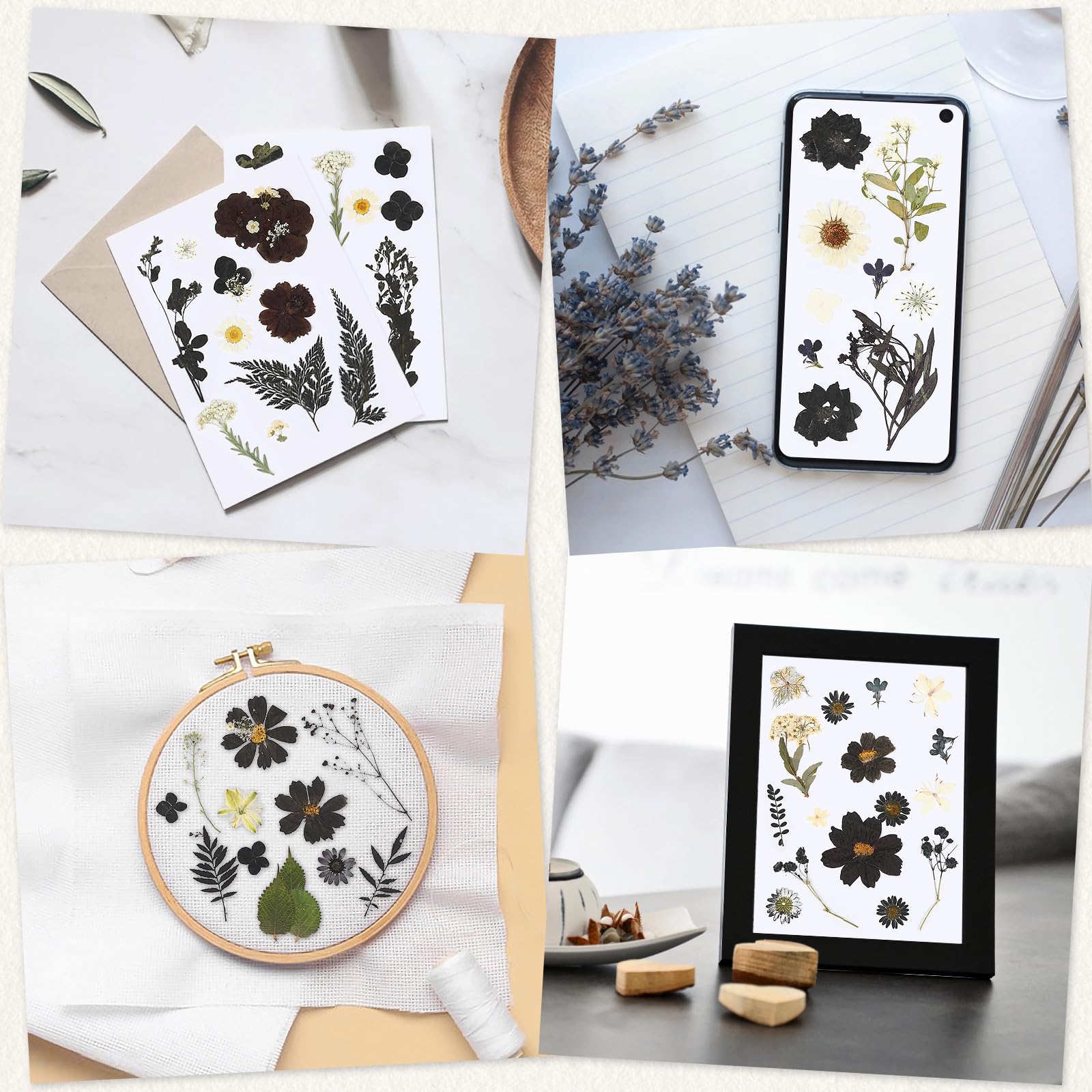 120 Pcs Black Dried Pressed Flowers for Resin Molds - Real Pressed Flowers for DIY Crafts, Jewelry Making, Scrapbooking, Candle & Soap Making - Perfect for Halloween Decorations & Home Craft Projects