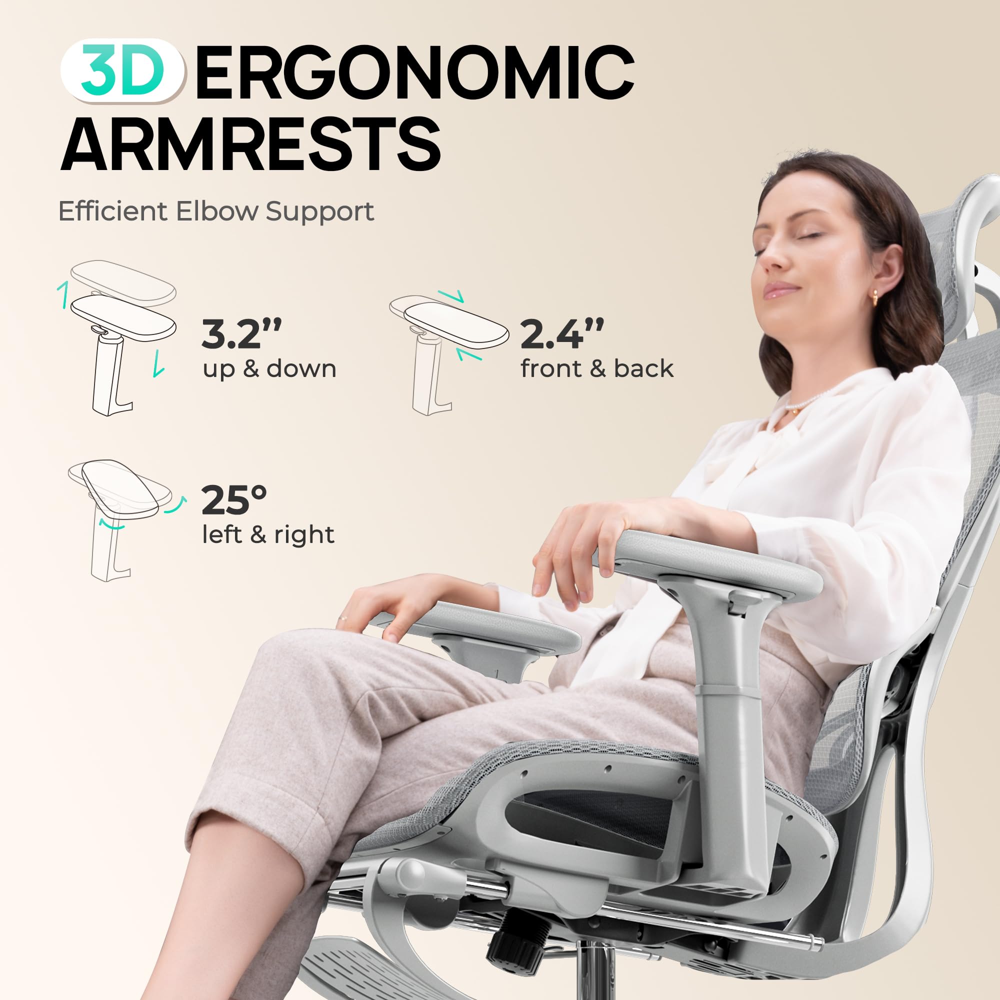 Huuger Ergonomic Mesh Office Chair with Adjustable Footrest, Lumbar Support & 3D Armrests - Breathable Gaming Desk Chair with Multi-Tilt Backrest, Headrest & Heavy-Duty Steel Base (Grey) - Perfect for Home Office, Gaming Setup & Long Work Sessions