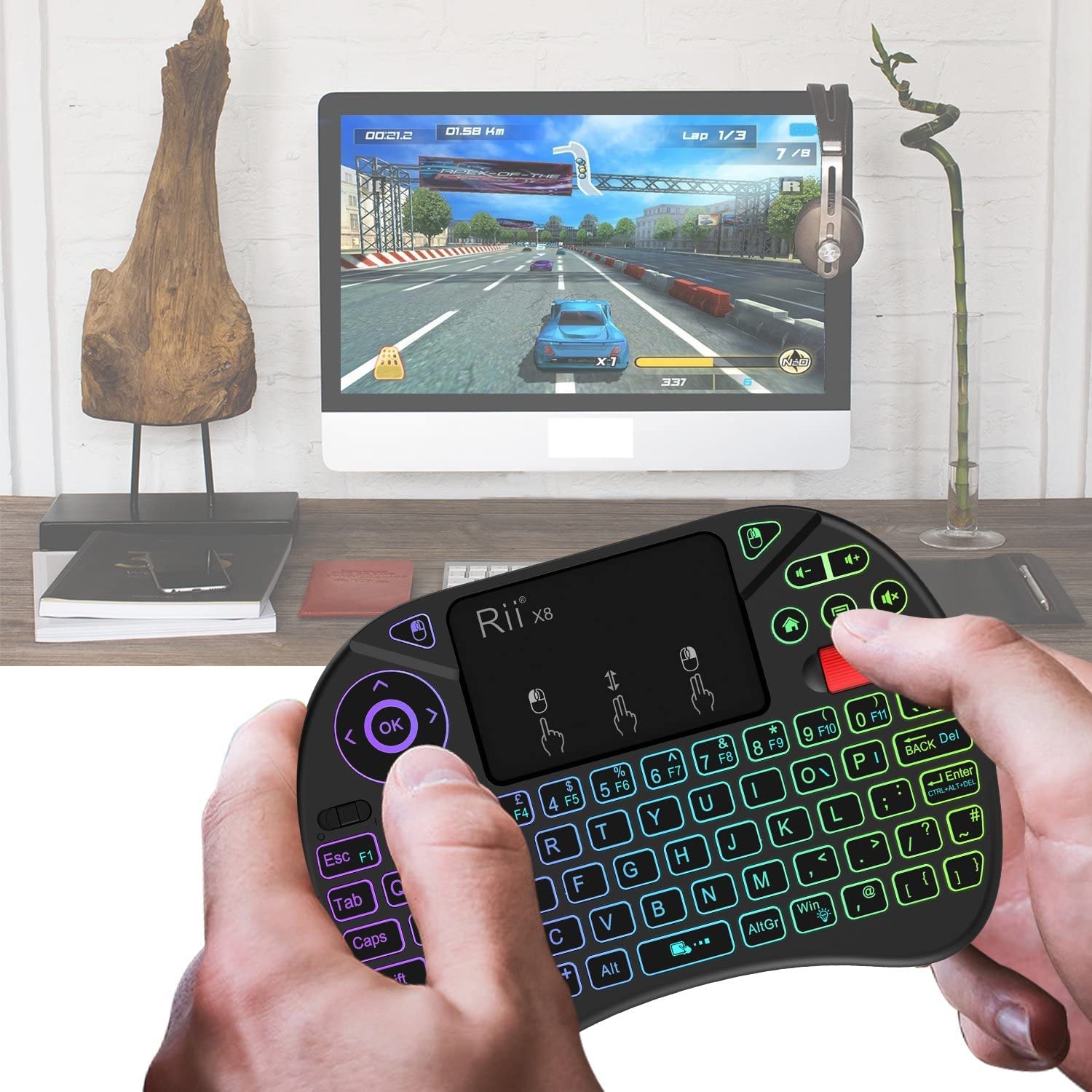 Mini Wireless Keyboard with Touchpad - Backlit, Rechargeable for PC, TV, Android Box - Home Theater & Office Use