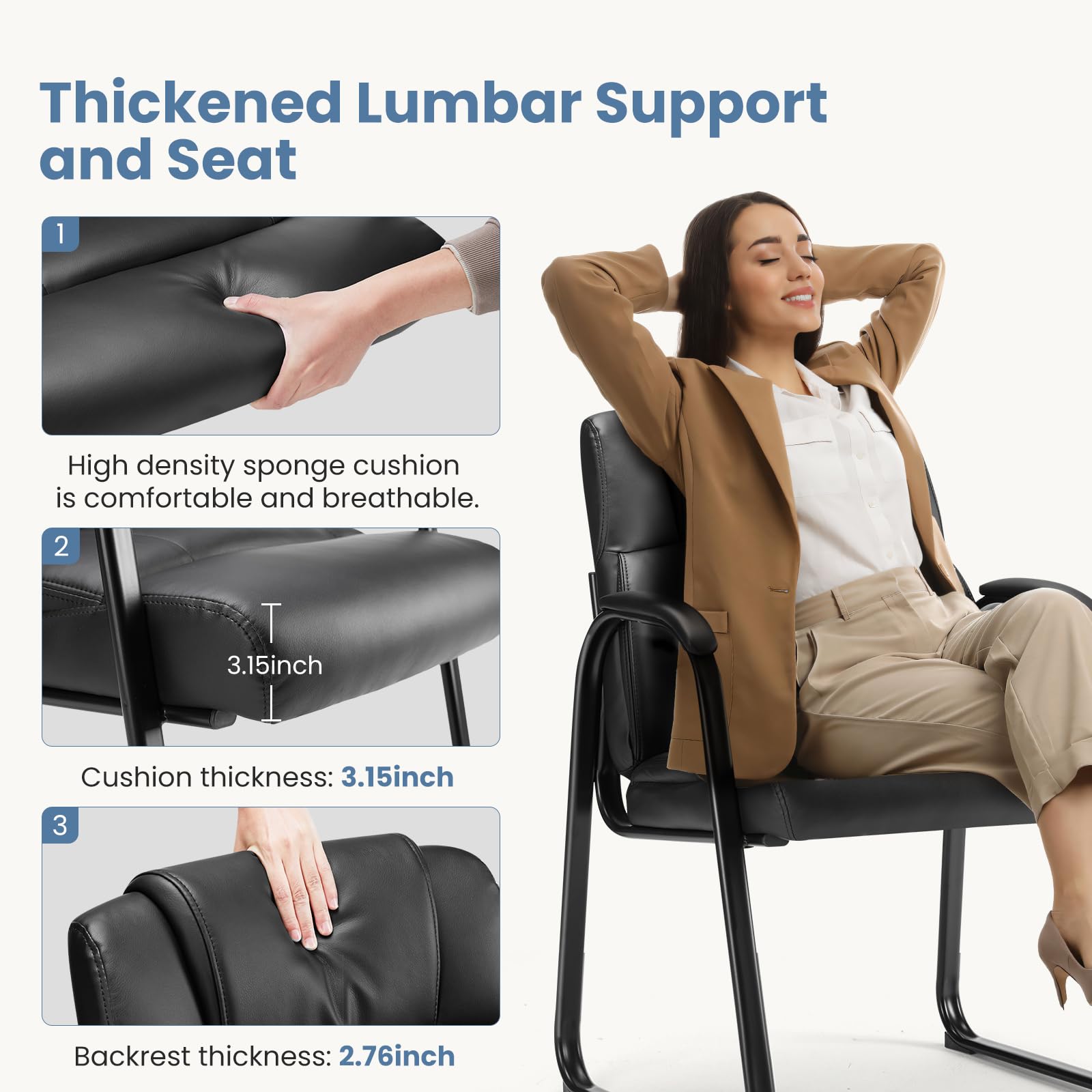 DUMOS 4-Piece Office Guest Chair Set - Leather Padded Arm Waiting Room Chairs for Elderly, Home, Reception, Conference Room & Lobby - Comfortable Seating for Offices, Waiting Areas, Break Rooms and Professional Spaces