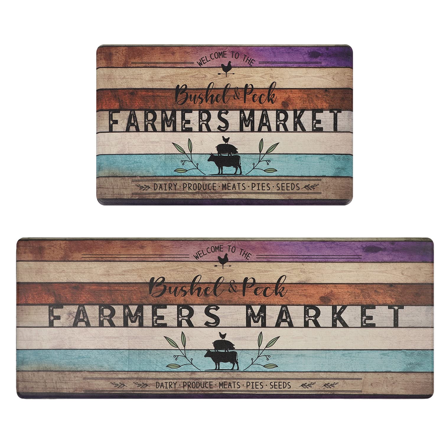 Falfor Farmhouse Anti-Fatigue Kitchen Rug Set - Non-Slip Waterproof Kitchen Mats, Heavy Duty Comfort Floor Mats for Sink & Standing Areas - Perfect for Kitchen, Office & High-Traffic Workspaces