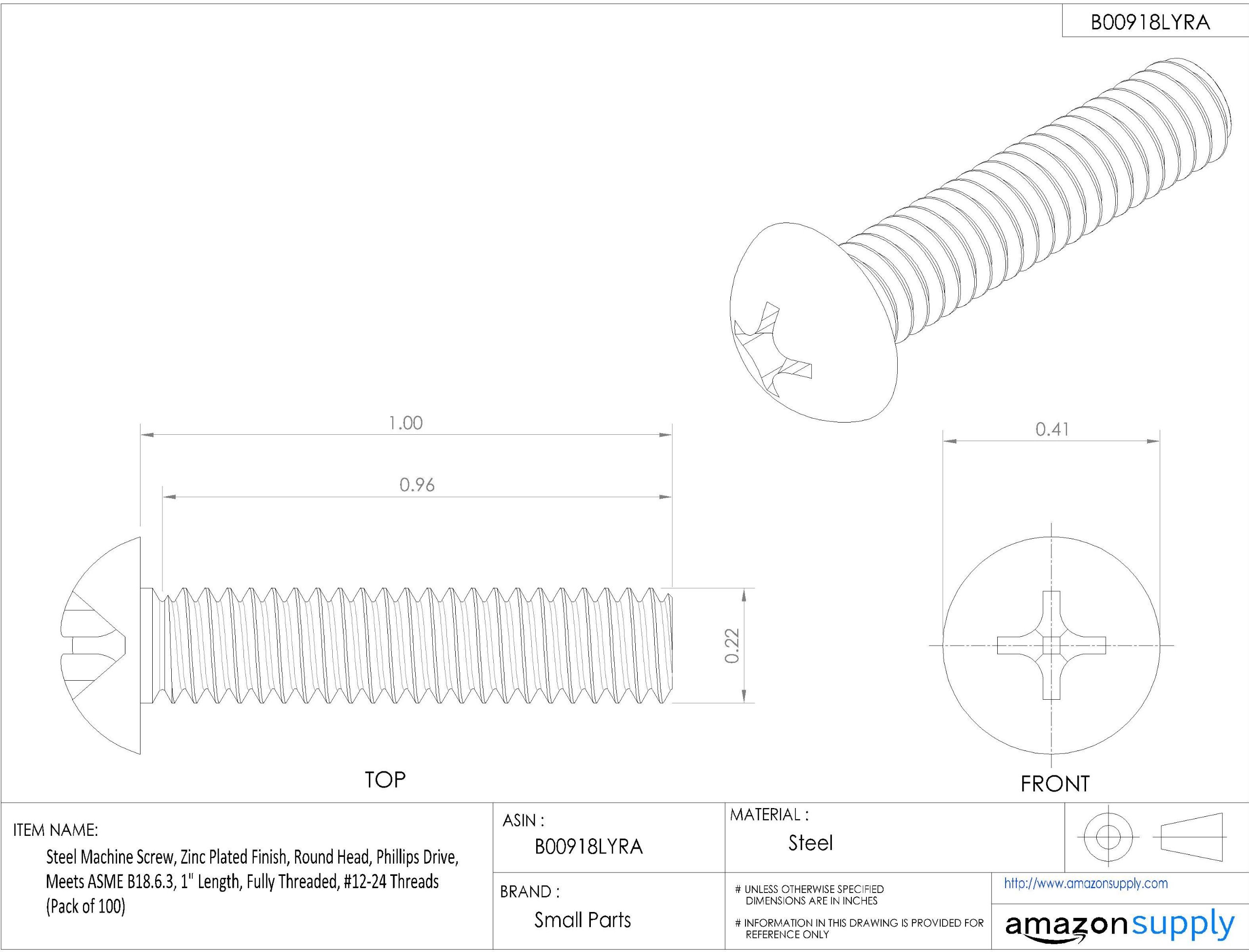 #10-32 UNF Small Parts Steel Machine Screws, Zinc Plated Round Head Phillips Drive, 1/2