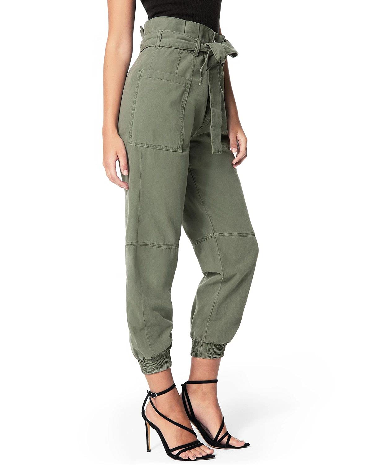 Joe's Jeans Paperbag Utility Joggers for Women - Army Green Size 28 | High Waisted Casual Pants with Drawstring | Perfect for Work, Travel & Lounge Wear