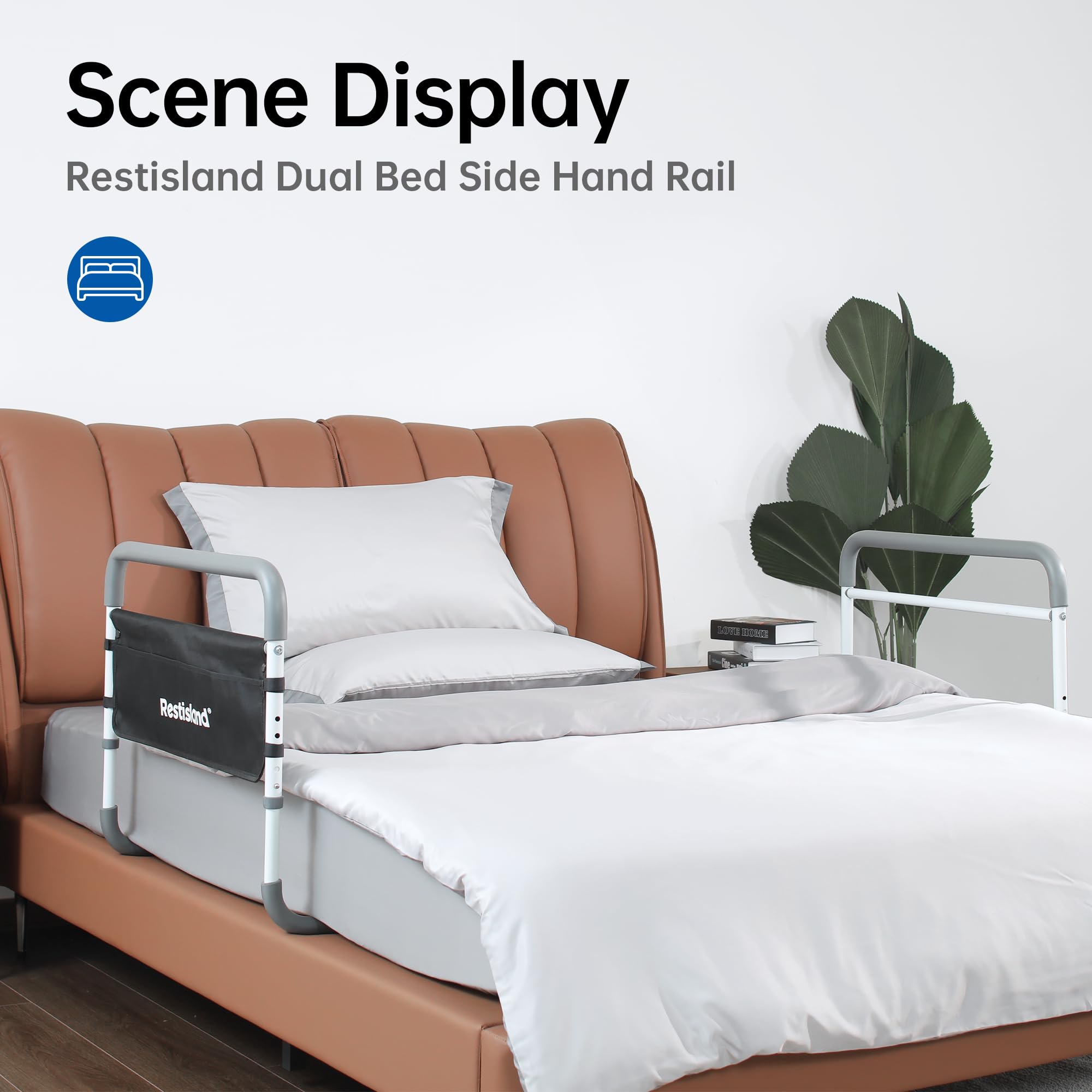 Adjustable Dual Bed Side Hand Rail - Medical Assistive Device for Elderly & Adults - Fits Queen, Full & Twin Beds - Home Safety & Fall Prevention Aid for Seniors - Perfect for Hospital, Nursing Home & Bedroom Use