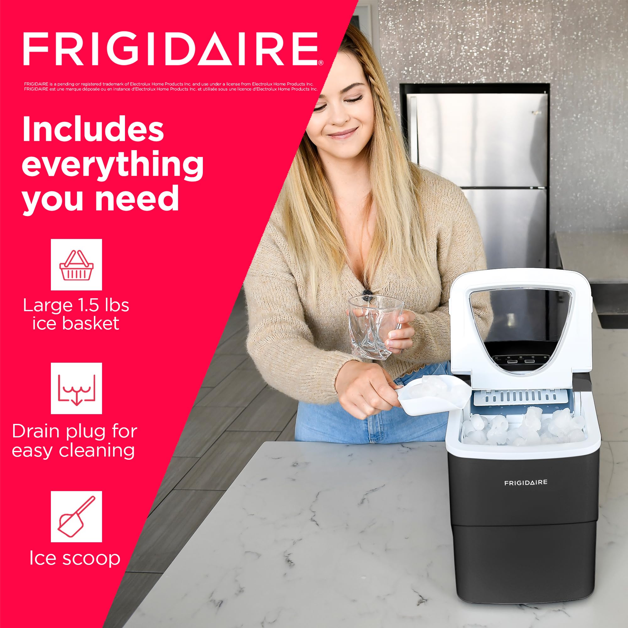 Frigidaire 26 Lbs Portable Compact Ice Maker Machine - Countertop Ice Maker for Home, Office, RV & Parties - Fast Ice Production in Black or White (Medium Size)