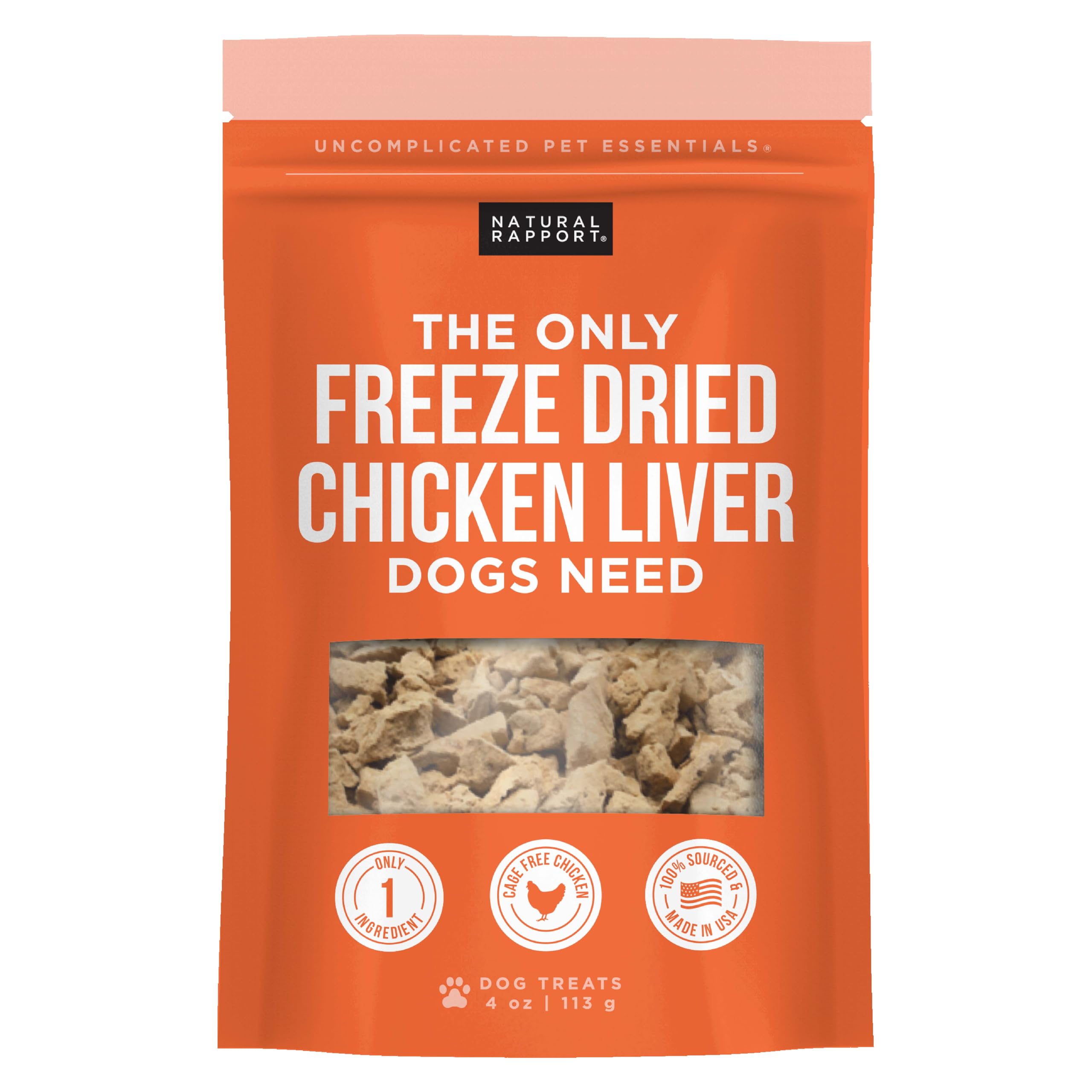 Premium Freeze-Dried Chicken Liver Dog Treats - Grain-Free, All-Natural Dog Snacks for Small & Large Breeds - 4 oz. Pack - Perfect for Training, Rewards & Healthy Chewing