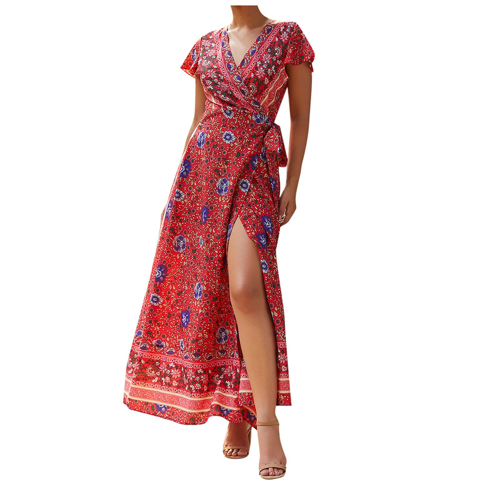 ETHKIA Women's Summer Dresses 2023 - Casual Bohemian Maxi Dress with Sling Print, Flowy Beach Dress for Women | Perfect for Vacations, Beach Outings & Summer Parties