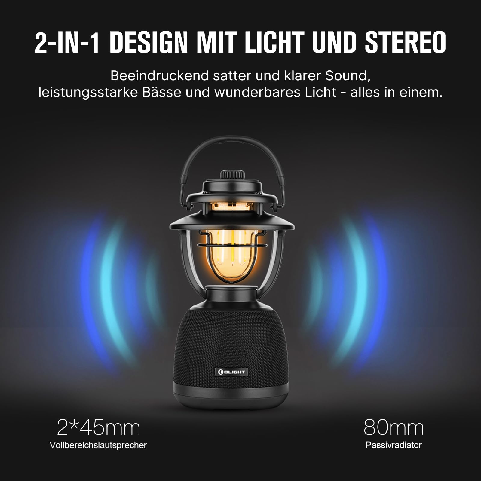 Olight Olantern 2-in-1 LED Camping Lantern with Bluetooth Speaker - 300LM Dimmable Light, Retro Design for Outdoor Camping, Hiking, Backpacking, Emergency & Home Decoration