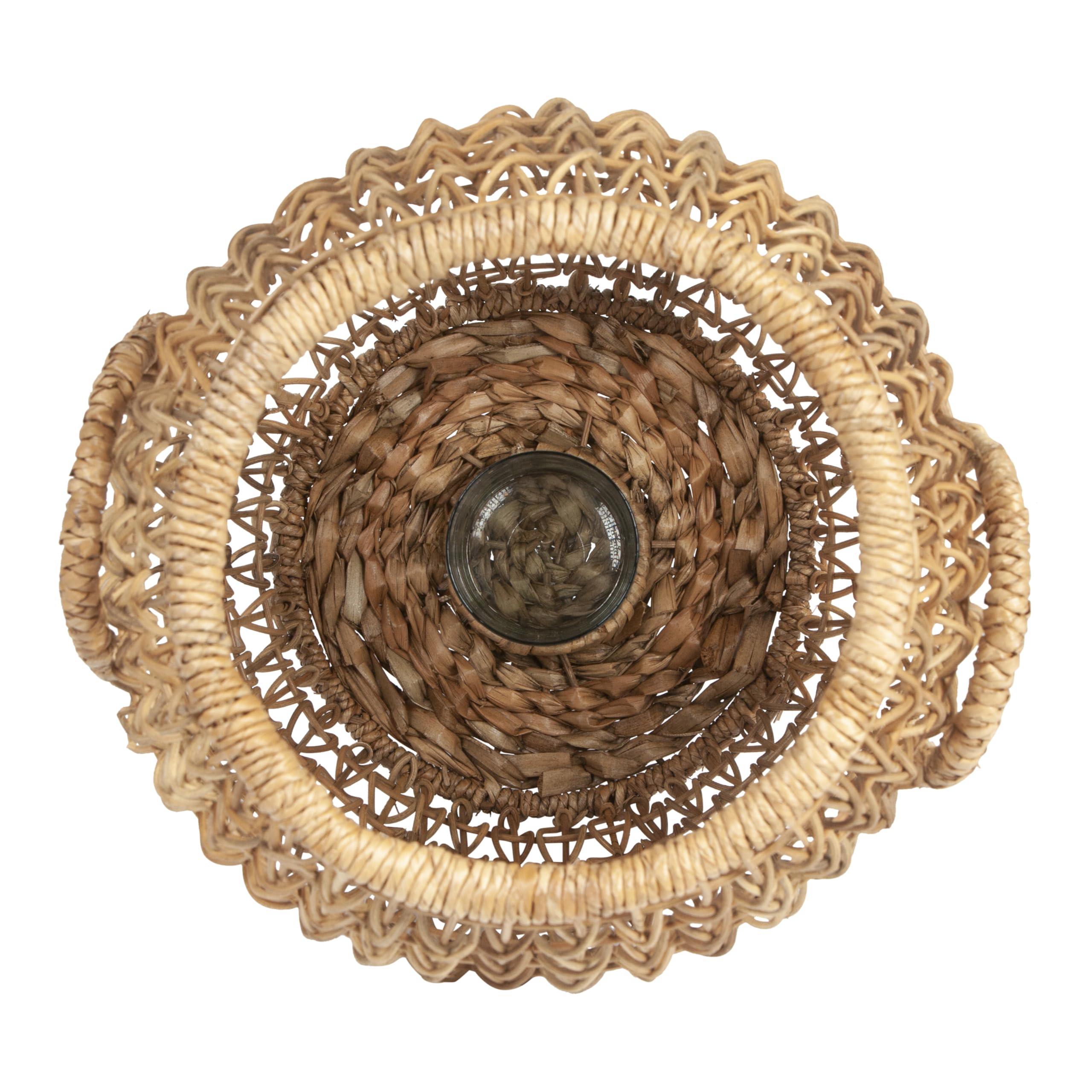 Bloomingville Natural Brown Rattan & Water Hyacinth Lantern with Glass Insert - Perfect for Patio, Garden, and Boho Home Decor