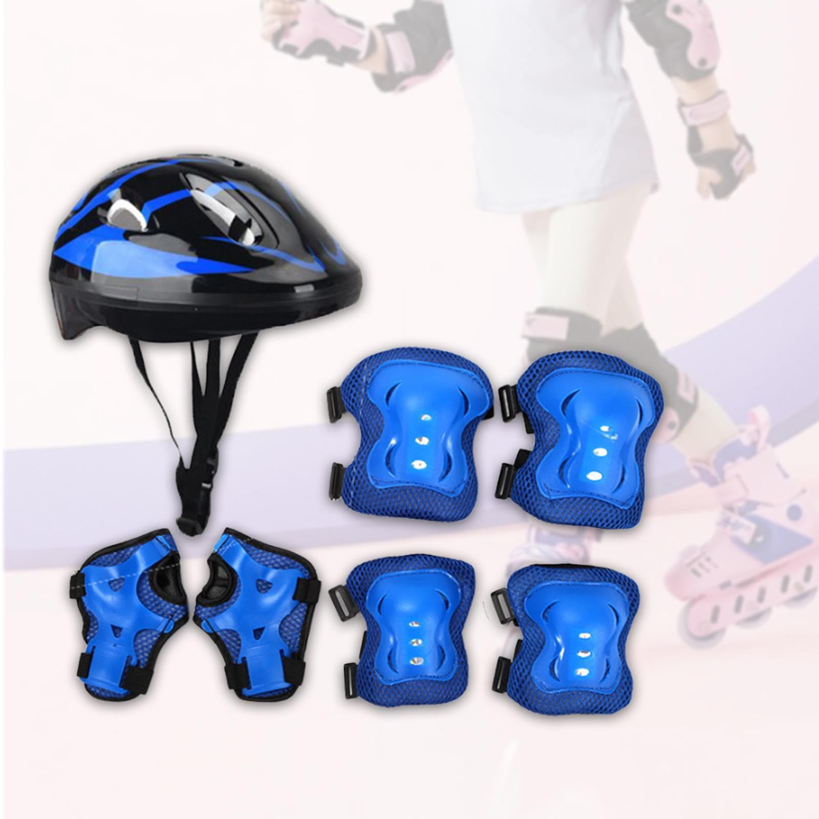 7Pcs/Set Kids Bike Helmet & Roller Skating Helmet - Impact Resistant Safety Gear for Teens - Skateboard, Bike Riding & Inline Skating - Perfect for Outdoor Sports & Playground Activities