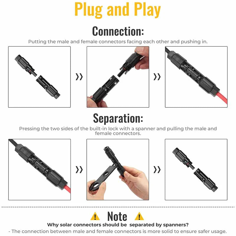 BougeRV 12-Piece 8AWG Solar Panel Connector Kit with Spanners - IP67 Waterproof Male & Female for RV, Marine, and Off-Grid Solar Systems