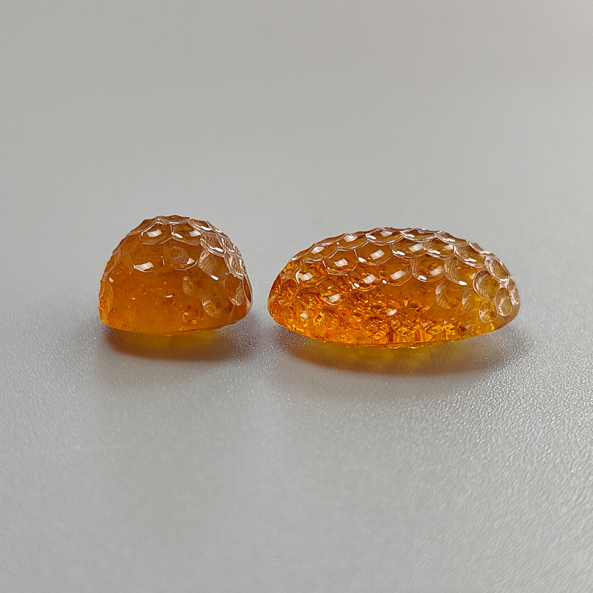 Natural Untreated Yellow Citrine Gemstone Carving - 38.70cts Oval & Cushion Shape (14mm, 19x17mm) 2pcs for Jewelry Making - Perfect for Rings, Pendants & Earrings