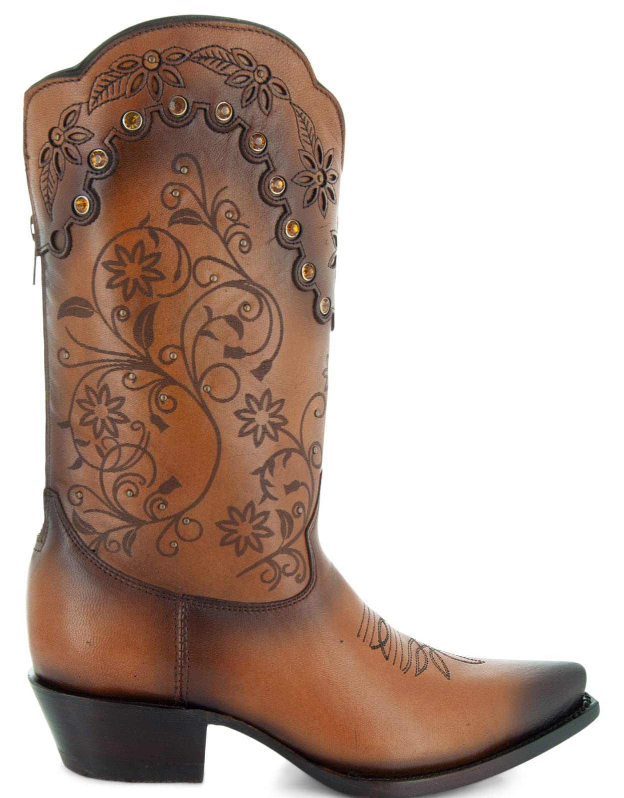 Soto Women's Zippered Burnished Cowgirl Boots M50050 - Stylish Western Boots for Country Dancing, Rodeo & Casual Wear