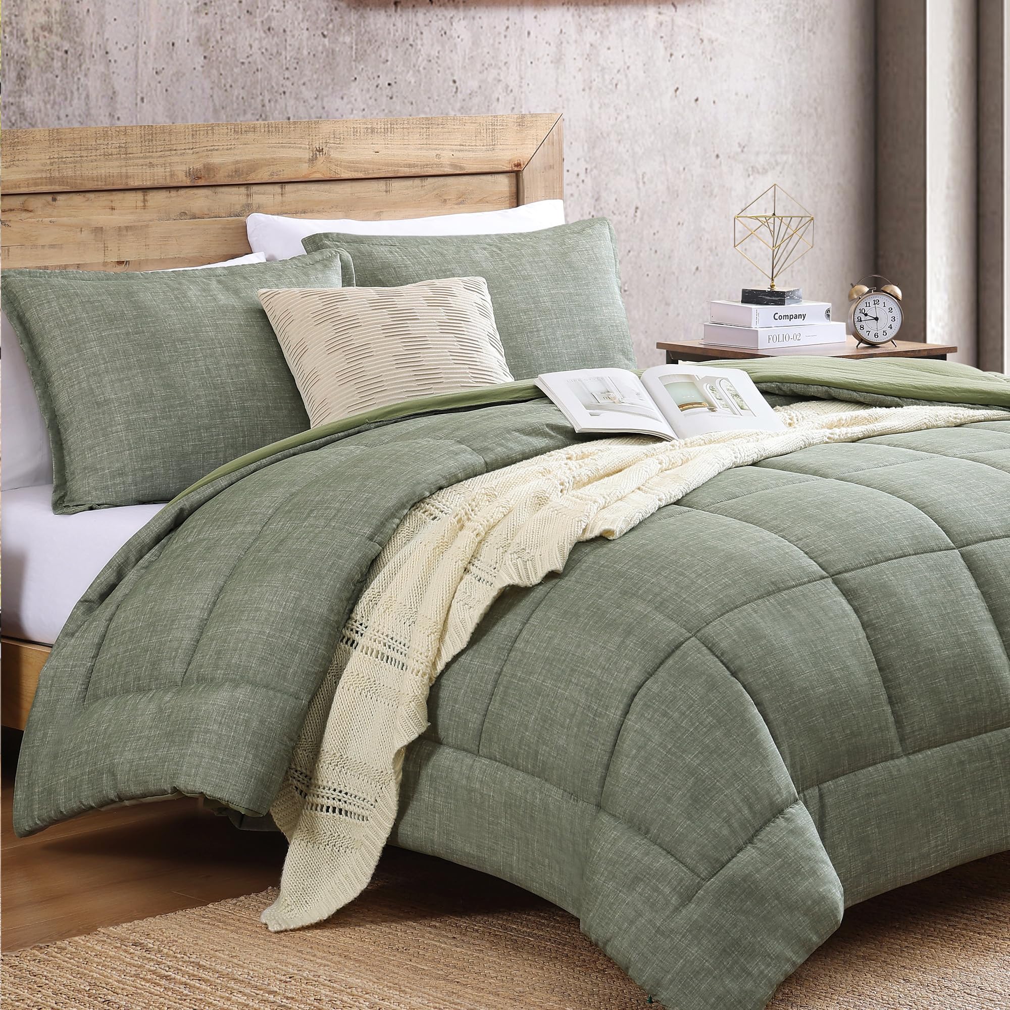 Monbix King Size Comforter Set - Ultra Soft 3-Piece All Seasons Bedding Set with 1 Comforter & 2 Pillow Shams (Sage Green, King 102x90) - Perfect for Master Bedroom, Guest Room & Cozy Home Decor