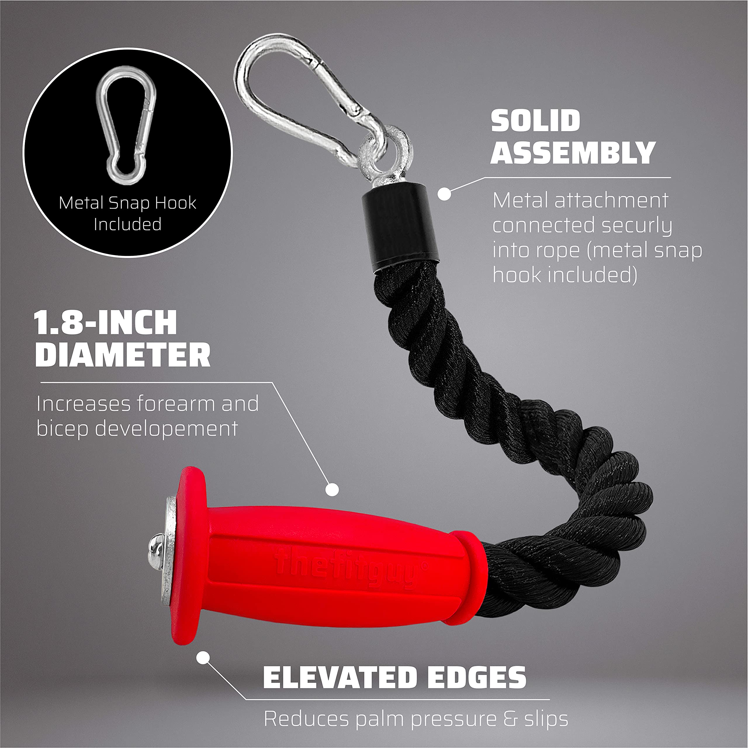 Premium Ergonomic Single Tricep Rope & 2 Multi-Function Straps for Cable Machine Attachments (Includes 5 Durable Metal Snap Hooks) - Perfect for Home Gym, CrossFit, and Strength Training Workouts