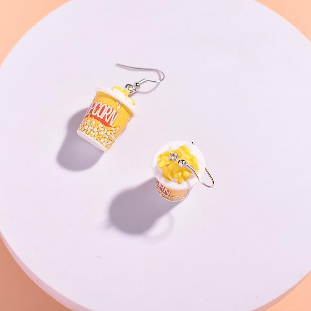 2 Pairs Funny Resin Food Earrings - Cartoon Popcorn & Kawaii Chocolate Drop Dangle Earrings for Women | Unique Gift for Food Lovers, Costume Parties & Casual Wear