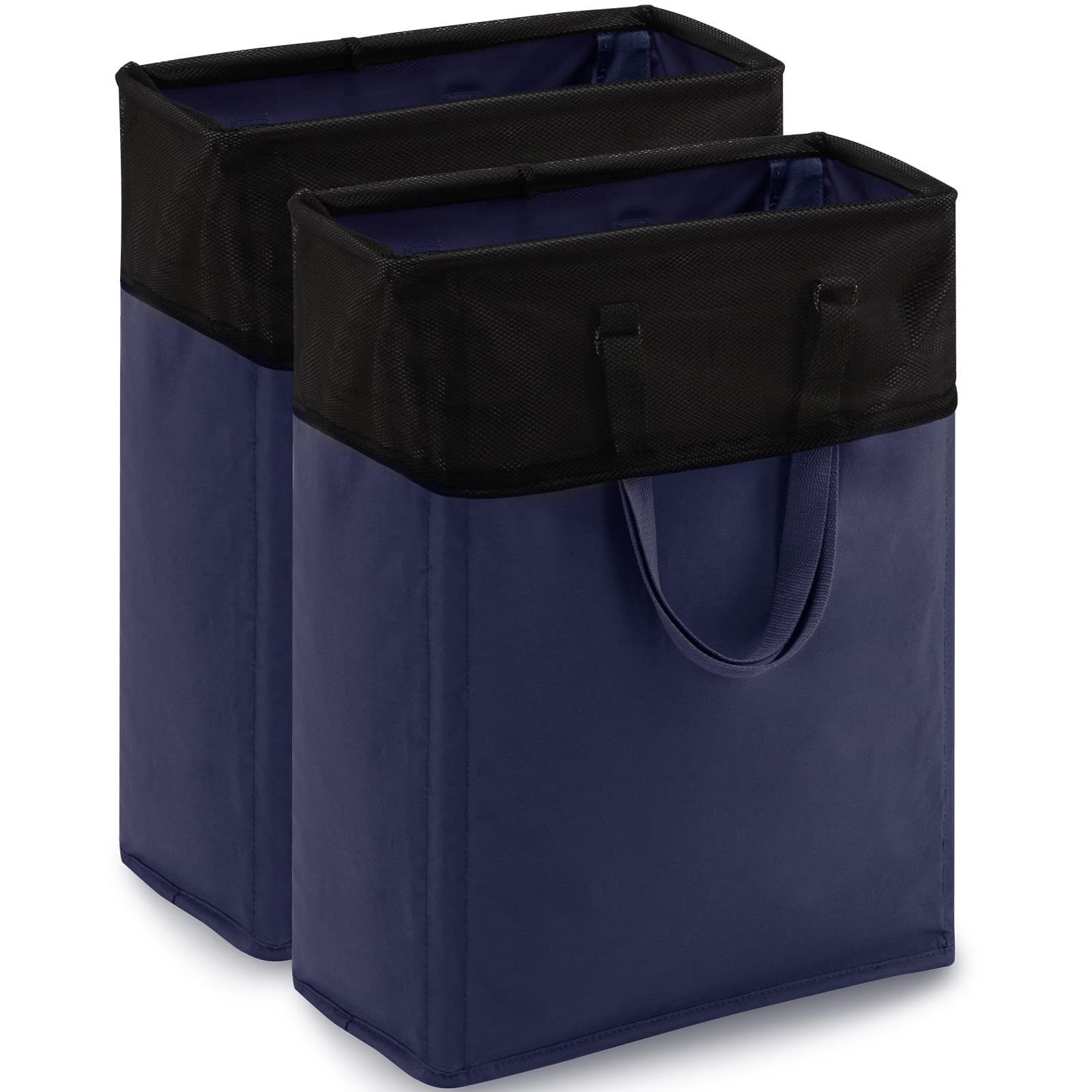2 Pack Slim Laundry Hamper with Long Handle - 24 Inch Narrow Clothes Basket, 45L Small Space Storage Bins for Bedroom, Closet & Bathroom - Navy Blue | Perfect for Apartments, Dorms & Tight Spaces