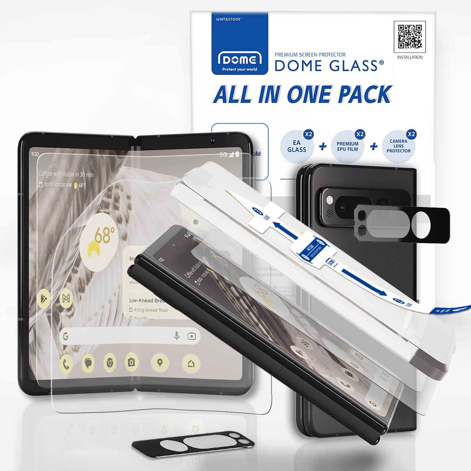 Whitestone Dome Glass Screen Protector for Google Pixel Fold - 2+2+2 Pack (Front, Back & Camera Lens) - Premium Tempered Glass with Easy Installation Kit - Perfect for Work, Travel & Everyday Protection