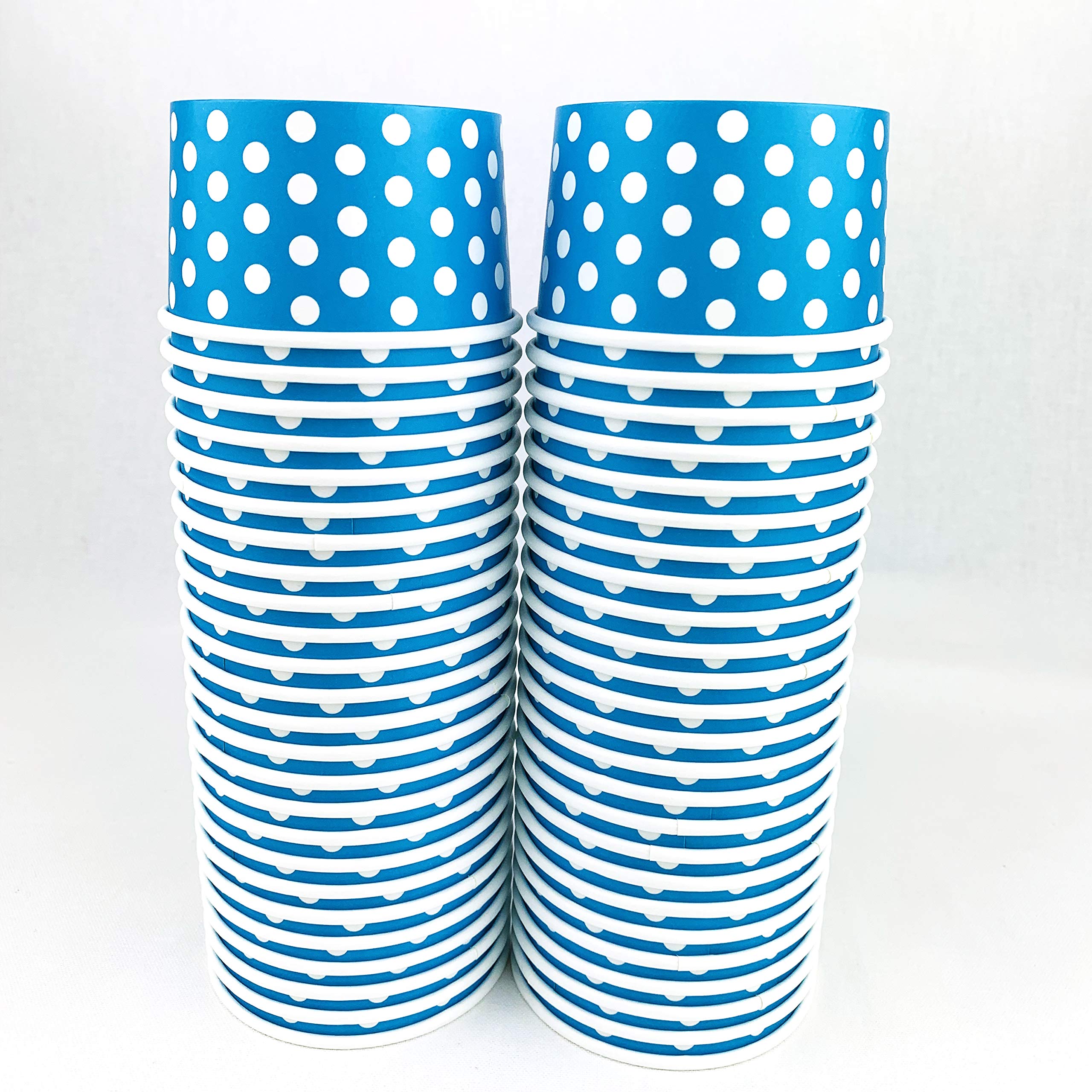 Polka Dot Paper Ice Cream Cups 5OZ - 50 Pack Disposable Dessert Cups for Ice Cream, Yogurt, Pudding & Party Treats - Blue & White Design