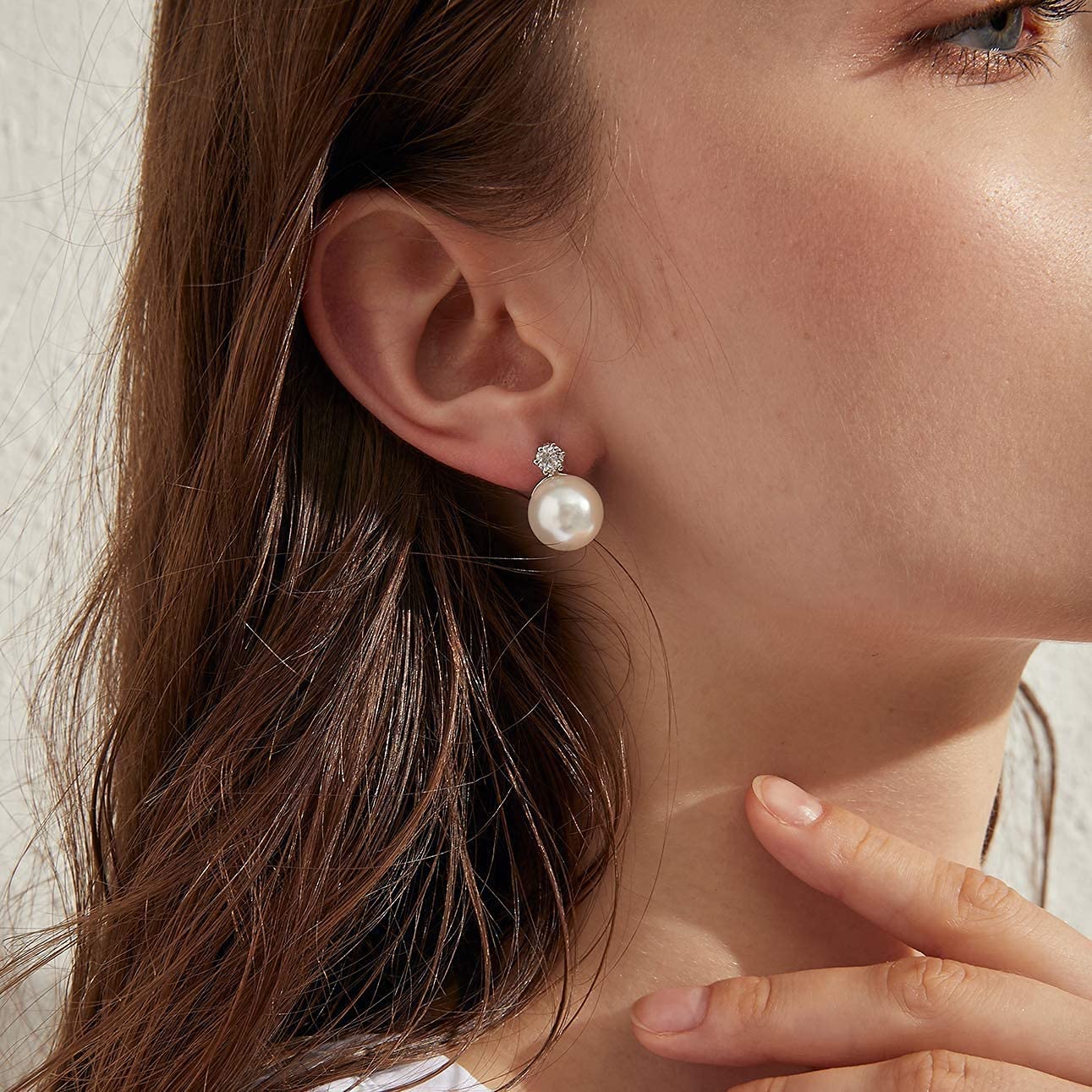 925 Sterling Silver Platinum-Plated Pearl Stud Earrings for Women - 12MM Diamond Accent Dangle Pearl Jewelry | Perfect for Weddings, Parties & Gift Giving