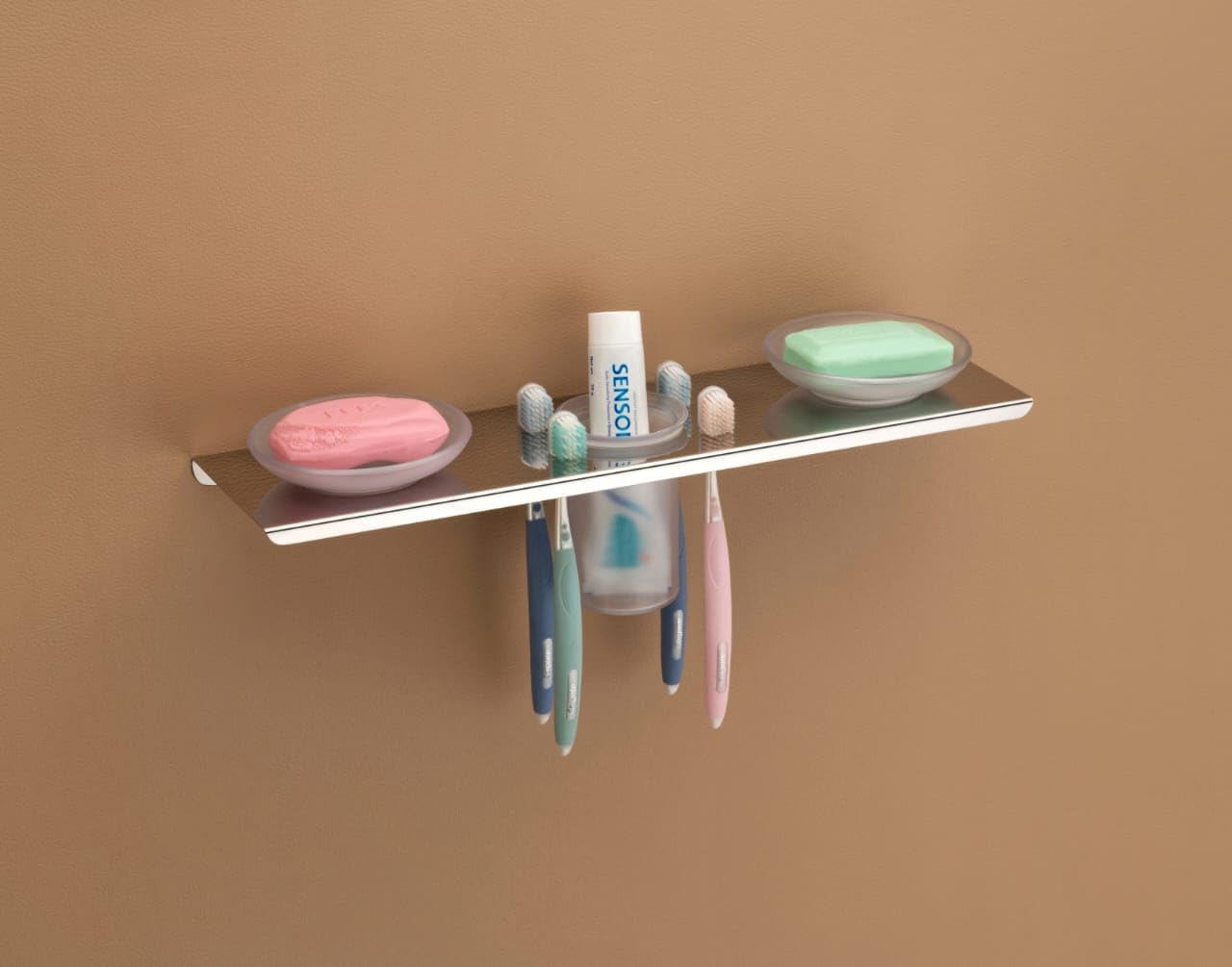 TEX-RO Bathroom Organizer with Soap Holder & Toothbrush Holders | Space-Saving Travel Toiletry Organizer | Perfect for Home, Hotel & Camping (Silver)