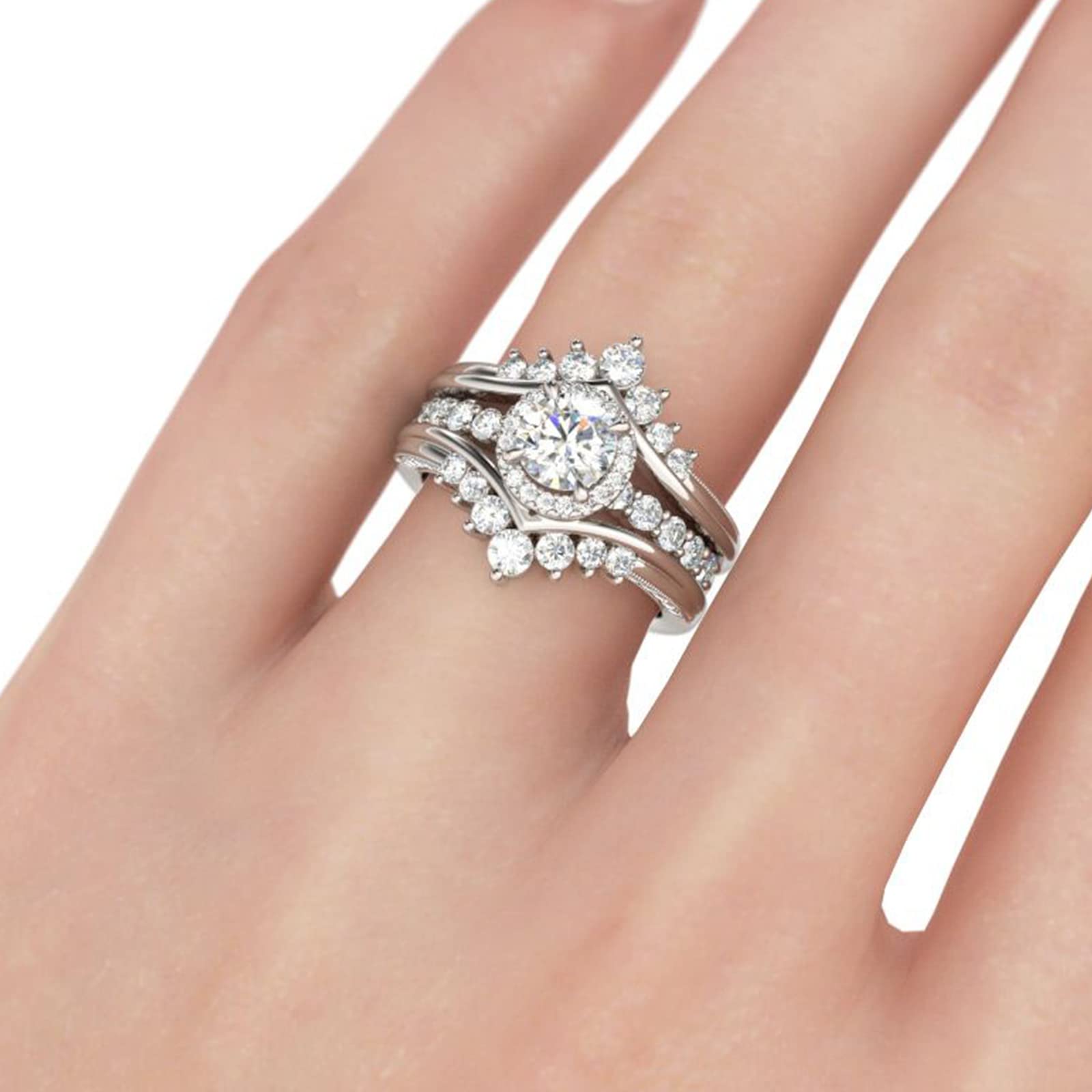 Jeulia 1.9ct Diamond Halo Engagement Ring for Women - Interchangeable Sterling Silver Wedding Band Set, Round Cut Vintage Bridal Ring with Jewelry Gift Box - Perfect for Anniversary, Promise Ring & Special Occasions