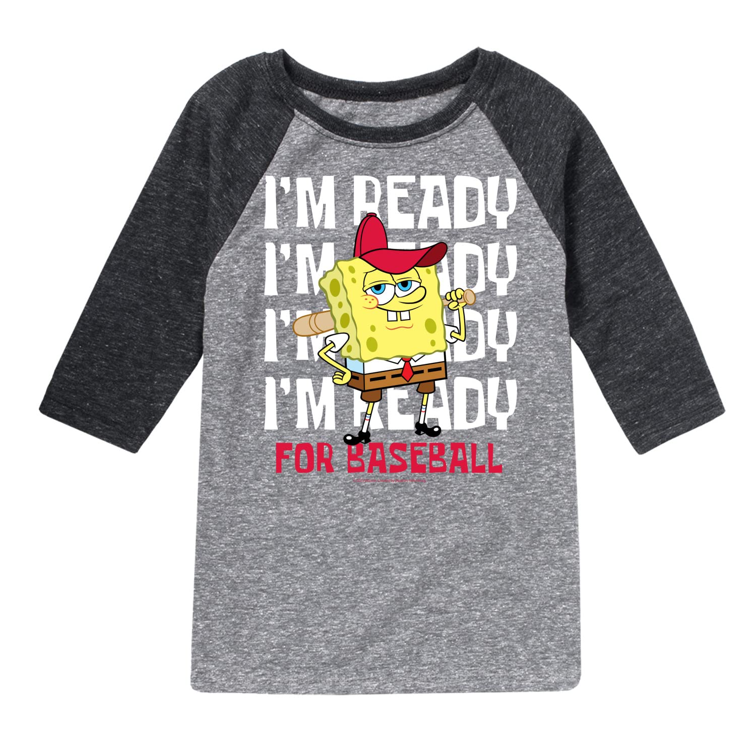 HYBRID APPAREL Spongebob Squarepants Baseball Graphic T-Shirt for Toddler & Youth - Soft Raglan Sleeve Tee for Playdates, Sports & Casual Wear