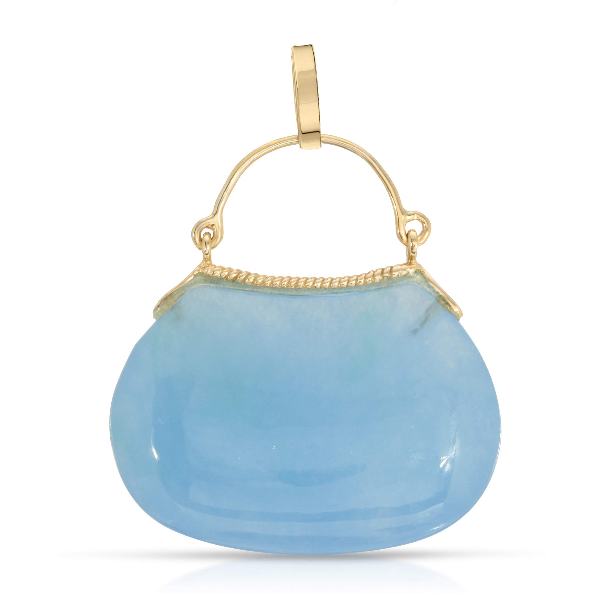 14K Yellow Gold Genuine Jade or Mother of Pearl Purse Pendant Necklace - Regalia by Ulti Ramos - Elegant Jewelry Gift for Women, Perfect for Parties, Weddings & Special Occasions