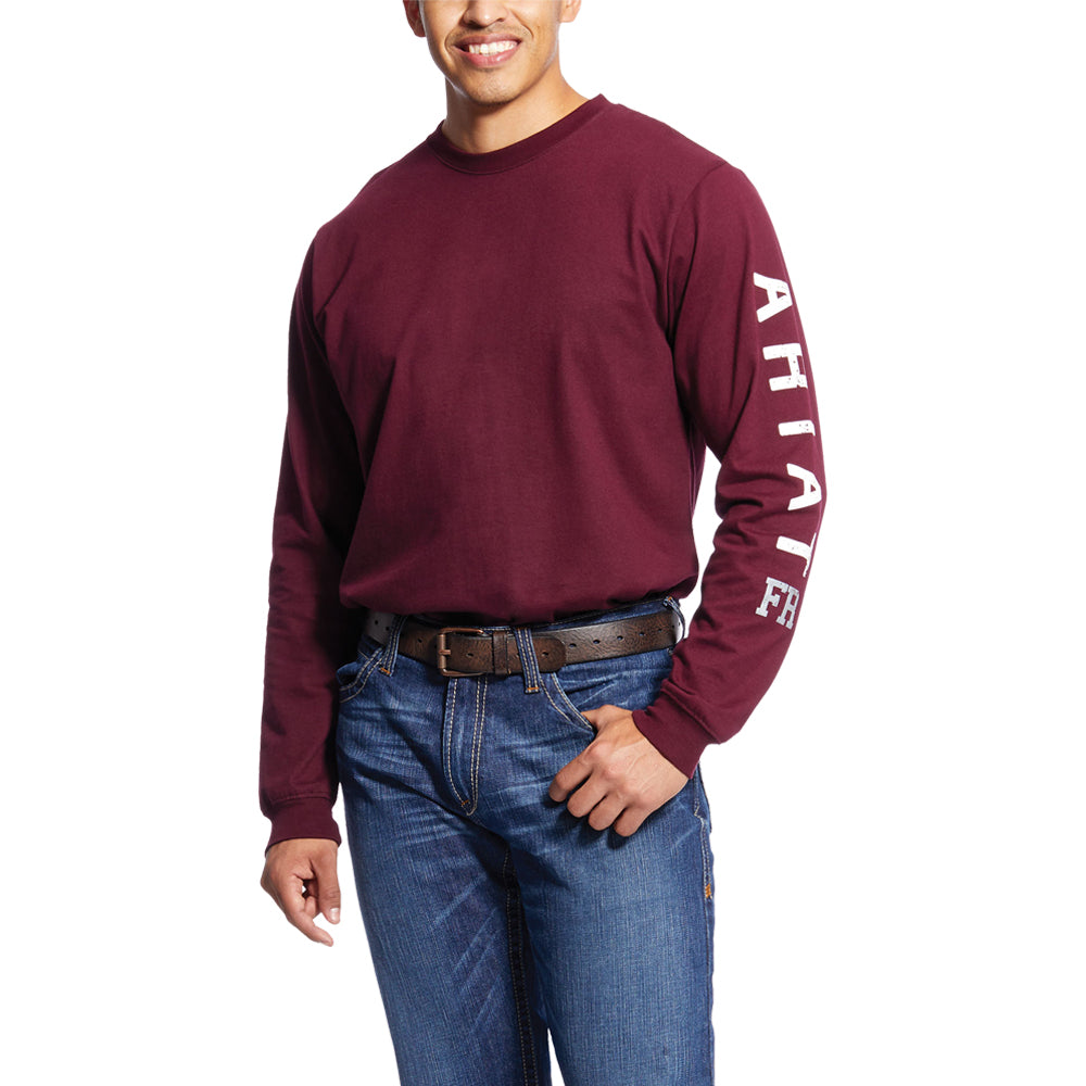 Ariat Men's Flame Resistant Roughneck Skull Graphic Long Sleeve T-Shirt - Malbec | Workwear & Outdoor Safety Shirt for Construction, Oil Rig & Motorcycle Riding