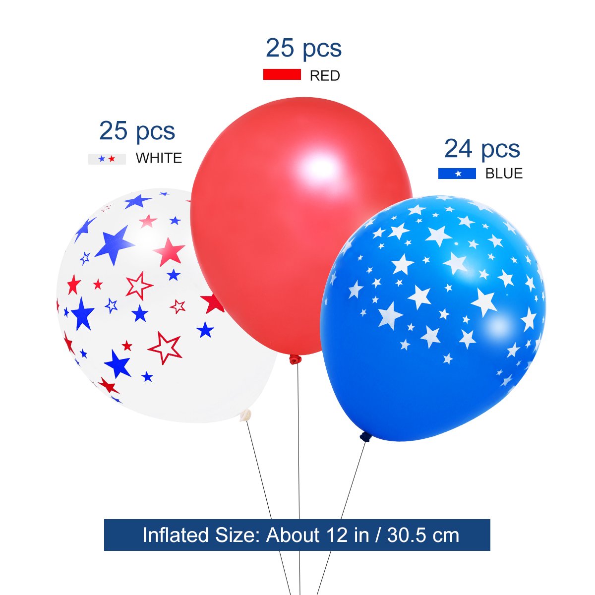 LUOEM Patriotic Party Decorations - 74-Pack 4th of July Balloons with Star Print | Independence Day Party Supplies for Outdoor BBQ, Backyard Celebration & National Holiday Festivities