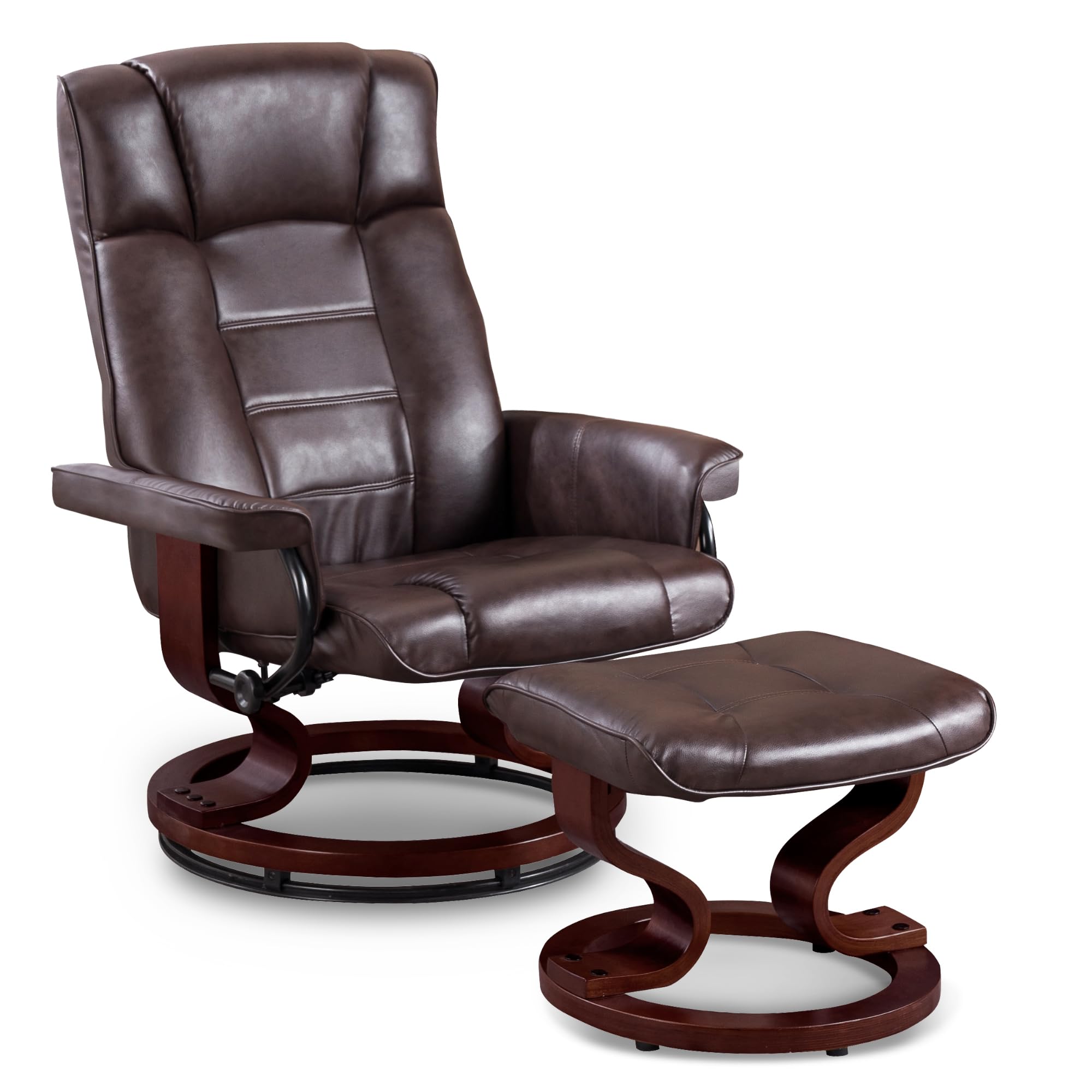 MCombo Manual Swivel Recliner Chair with Ottoman Set - Faux Leather Dark Brown Living Room Furniture for Small Spaces, RV, Bedroom & Office - Perfect for Relaxing, Reading & Watching TV