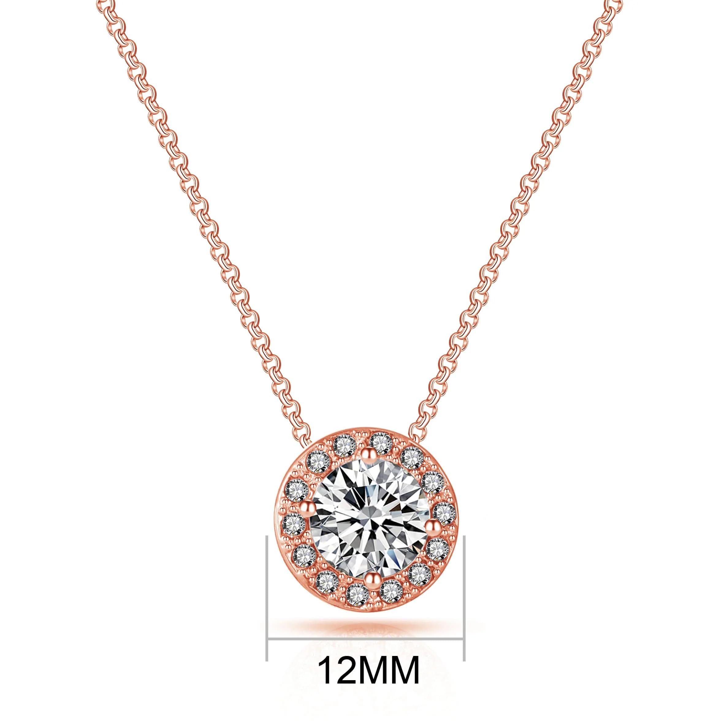 Philip Jones Rose Gold Plated Halo Necklace with Zircondia® Crystals - Elegant Jewelry Gift for Women, Perfect for Weddings, Anniversaries & Special Occasions
