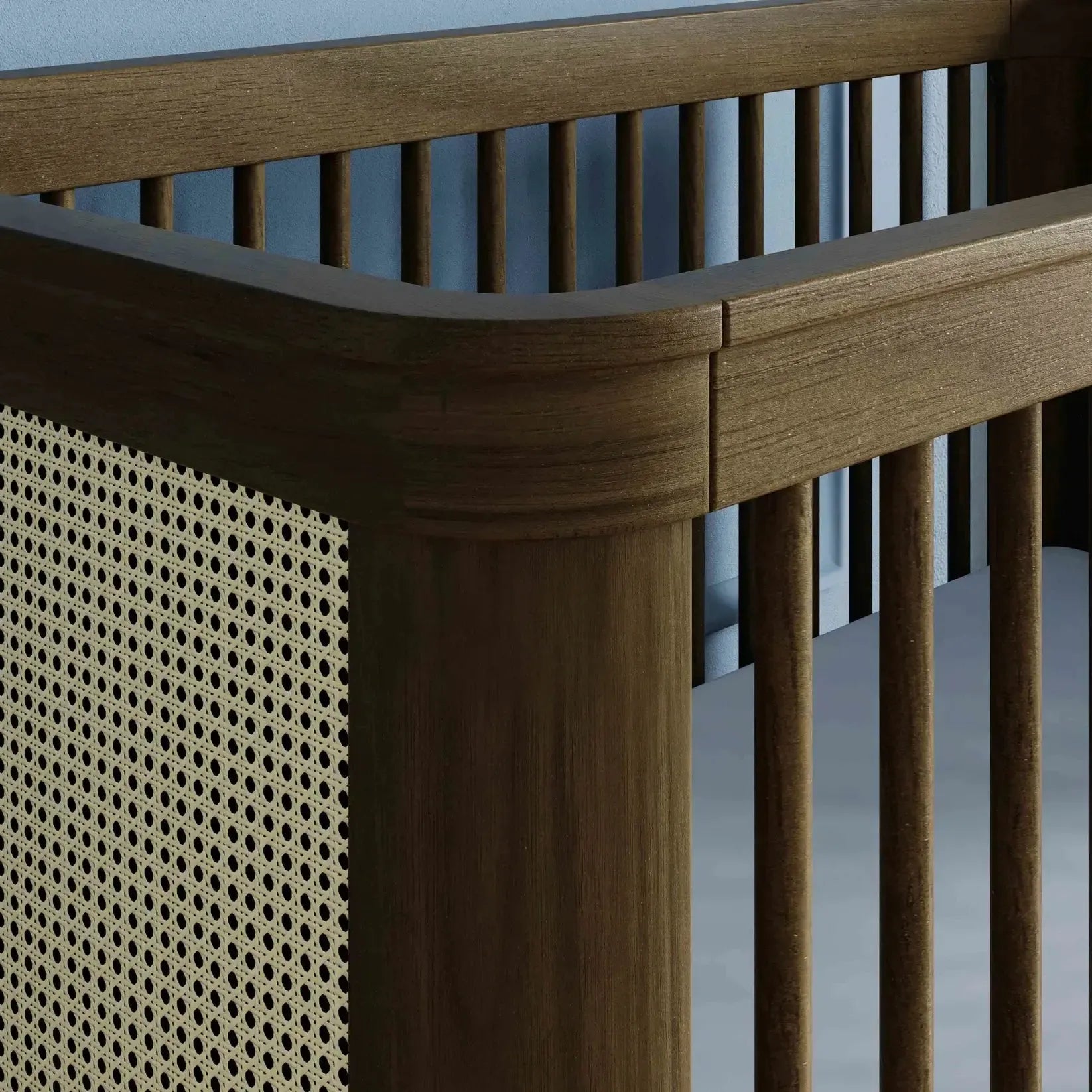 Namesake Marin Cane 3-in-1 Convertible Crib - Natural Walnut & Blonde Cane | Nursery Furniture for Baby Room, Toddler Bed & Daybed Conversion