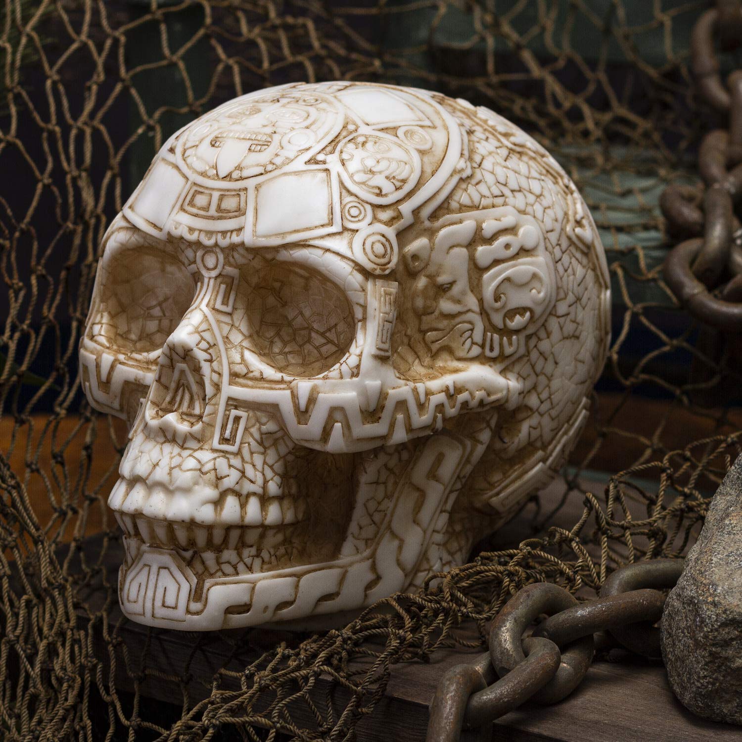 Aztec Skull LED Night Light with Dual USB Charging Ports - White Home Decor for Bedroom, Office & Gifts | Pacific Giftware