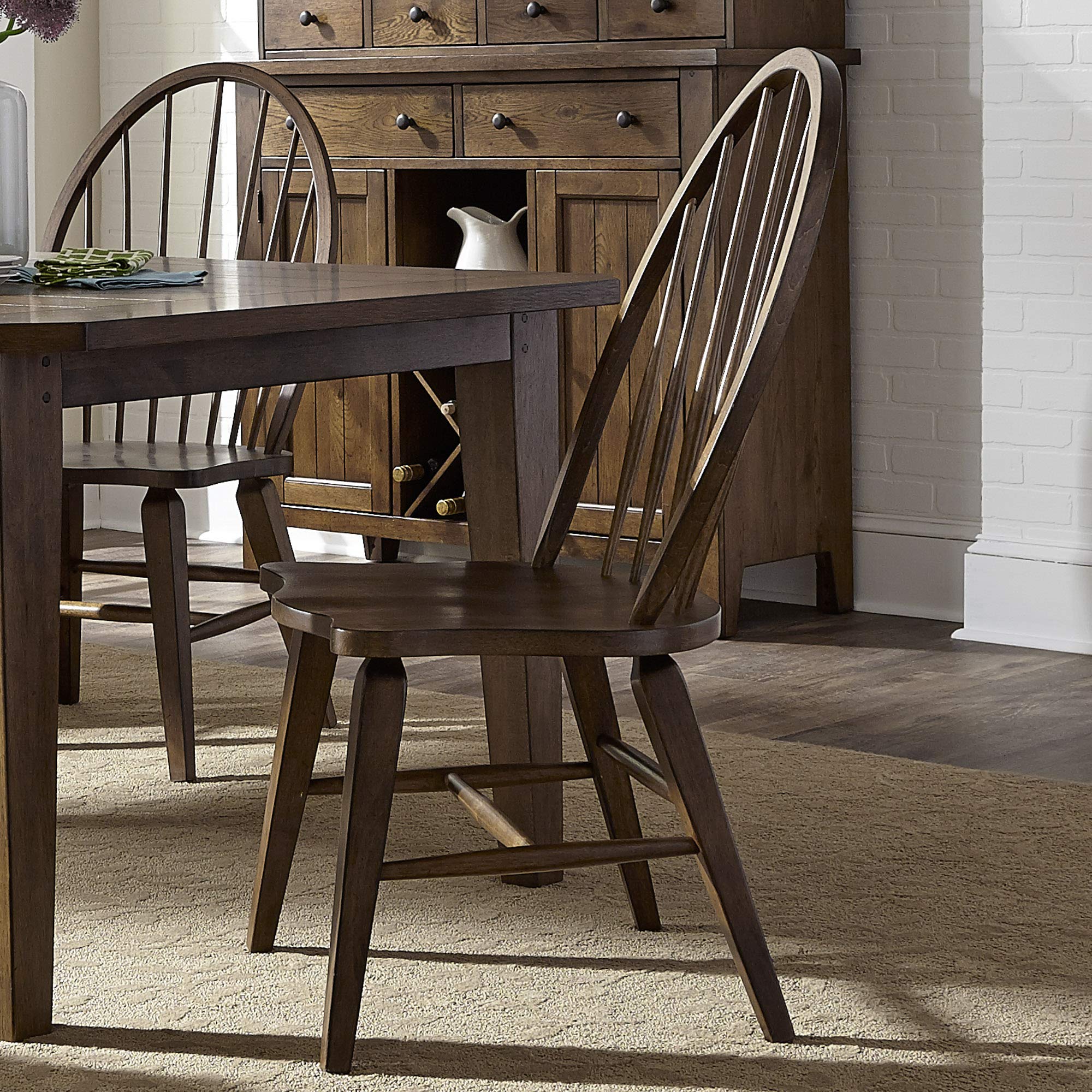 Liberty Furniture Industries Hearthstone Windsor Back Side Chair - Solid Wood Dining Chair with Comfortable Cushioned Seat, Brown - Perfect for Kitchen, Dining Room, and Breakfast Nook