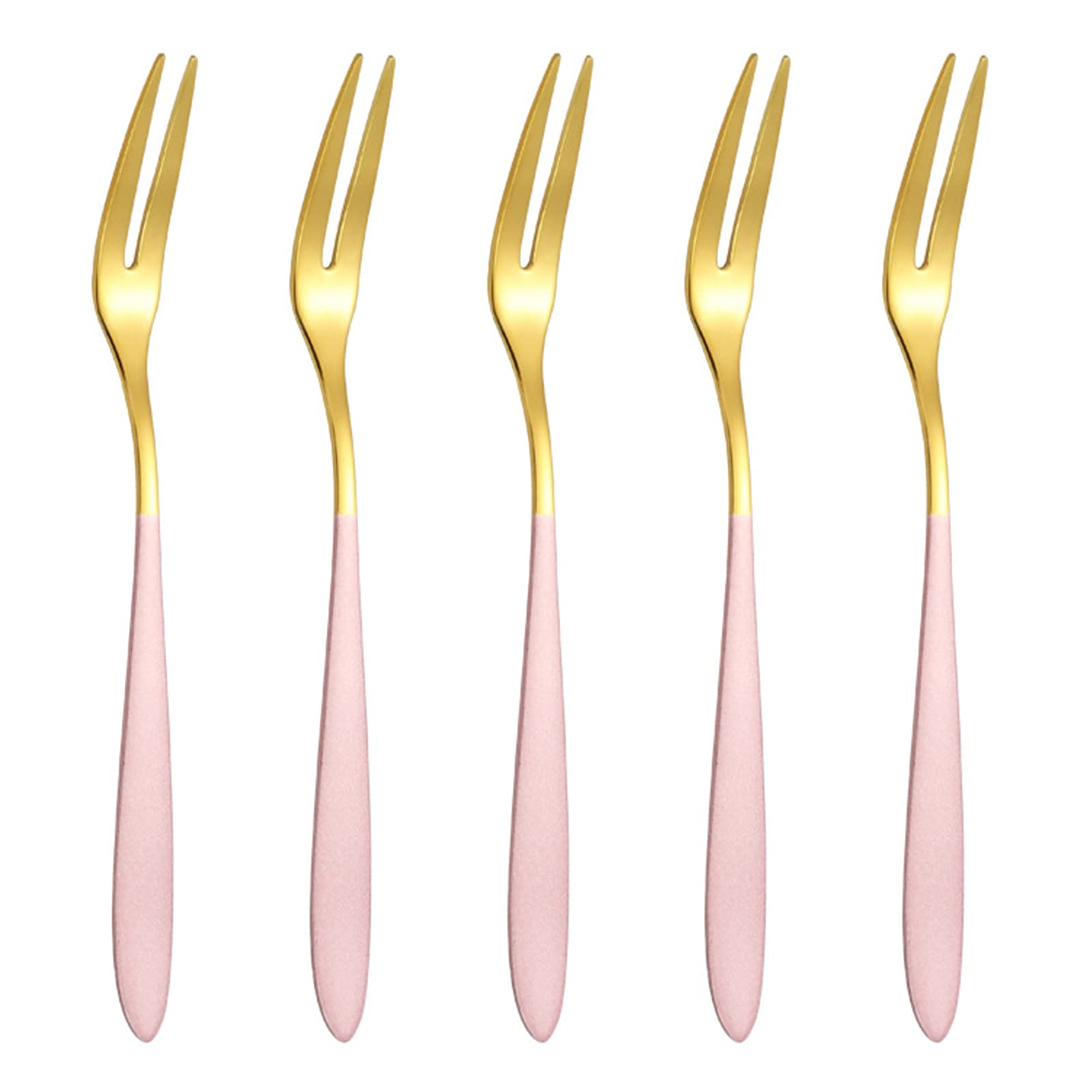 Lucare 6-Piece Stainless Steel Long Handle Forks Set - Elegant Pink Gold Dessert Forks for Fruit, Tea, Cakes, Pastries - Perfect for Parties, Afternoon Tea & Elegant Dining