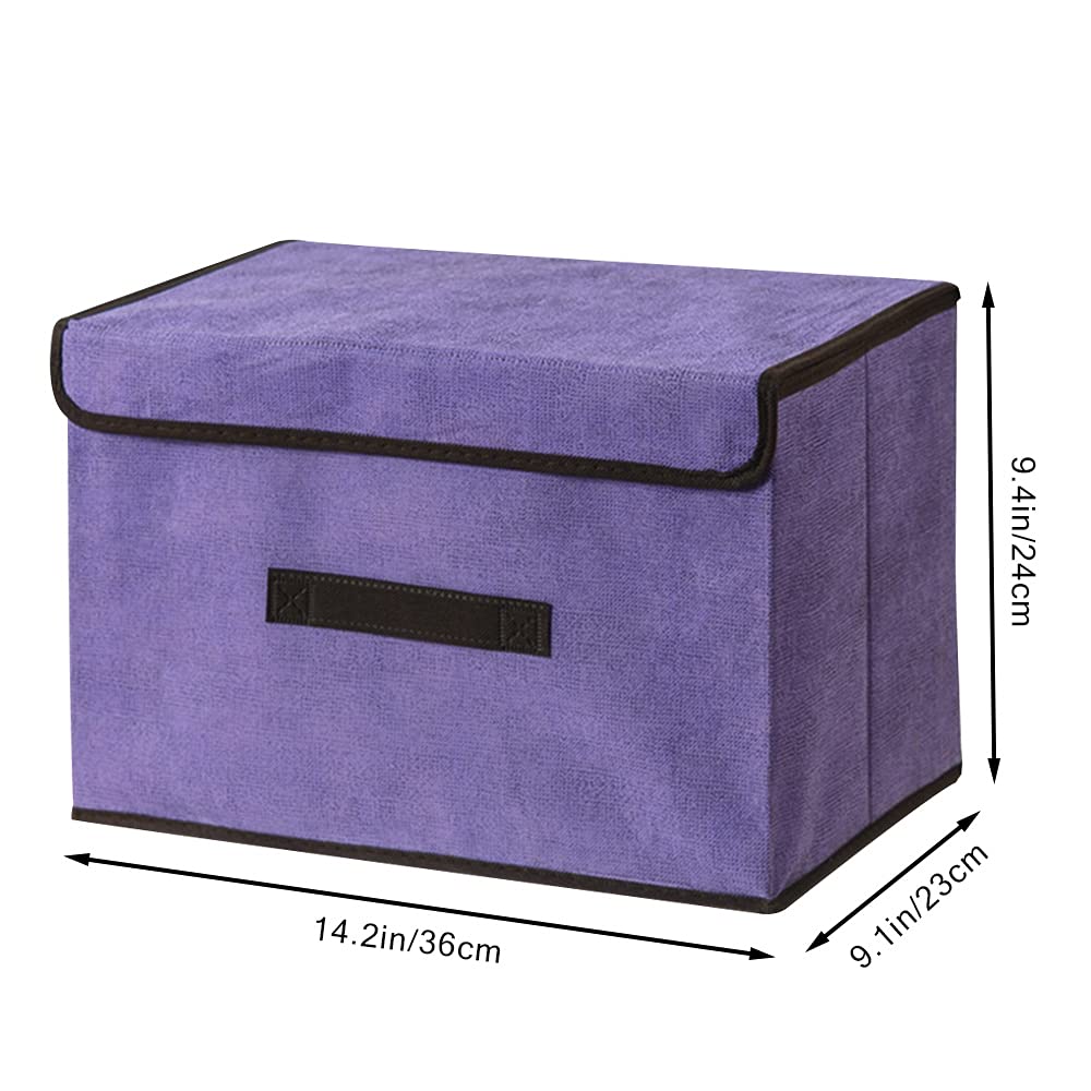 Foldable Storage Box with Dustproof Lid & Handle - Collapsible Storage Organizer for Closet, Bedroom, Home Organization - Space Saving Purple Storage Bin for Toys, Clothes & Seasonal Items