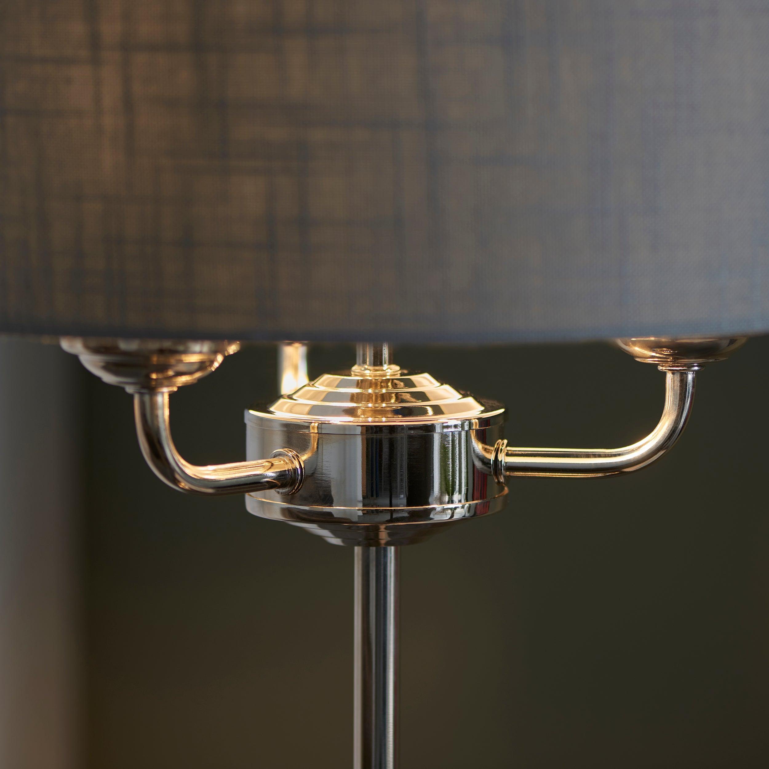 Endon Highclere 3-Light Nickel Table Lamp with Charcoal Shade - Modern Lighting for Living Room, Bedroom & Office Decor