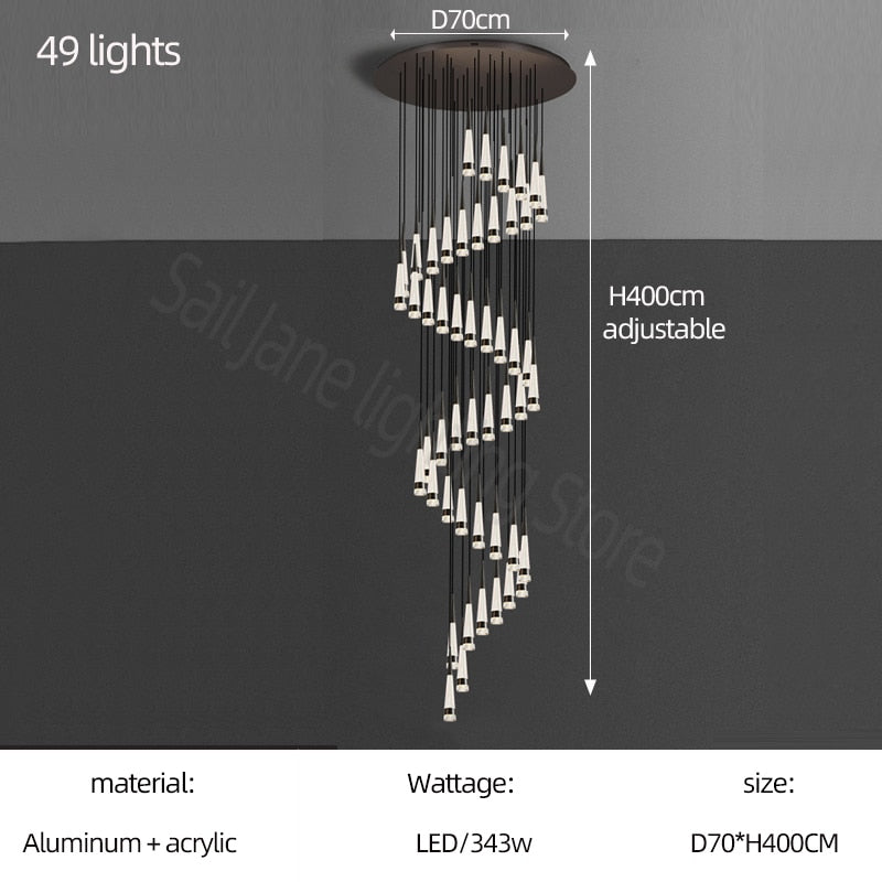 Spiral Cones Staircase Chandelier - Elegant Modern Lighting Fixture for Stairwell, Foyer & Entryway Decor