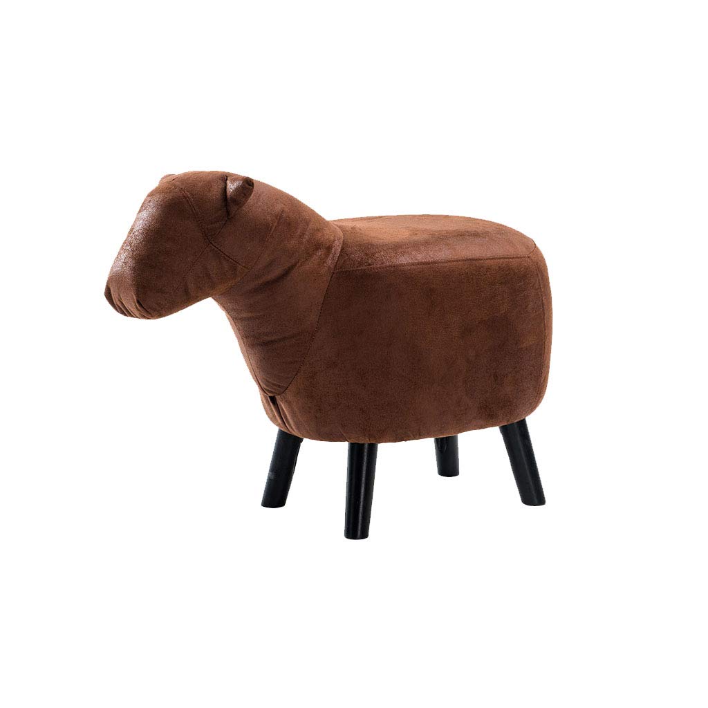 Solid Wood Animal Leather Stool Ottoman - Creative & Cute Kids Toy Chest Chair - Children's Footstool with 4 Legs (Pony Design) - Perfect for Nursery, Playroom & Home Decor