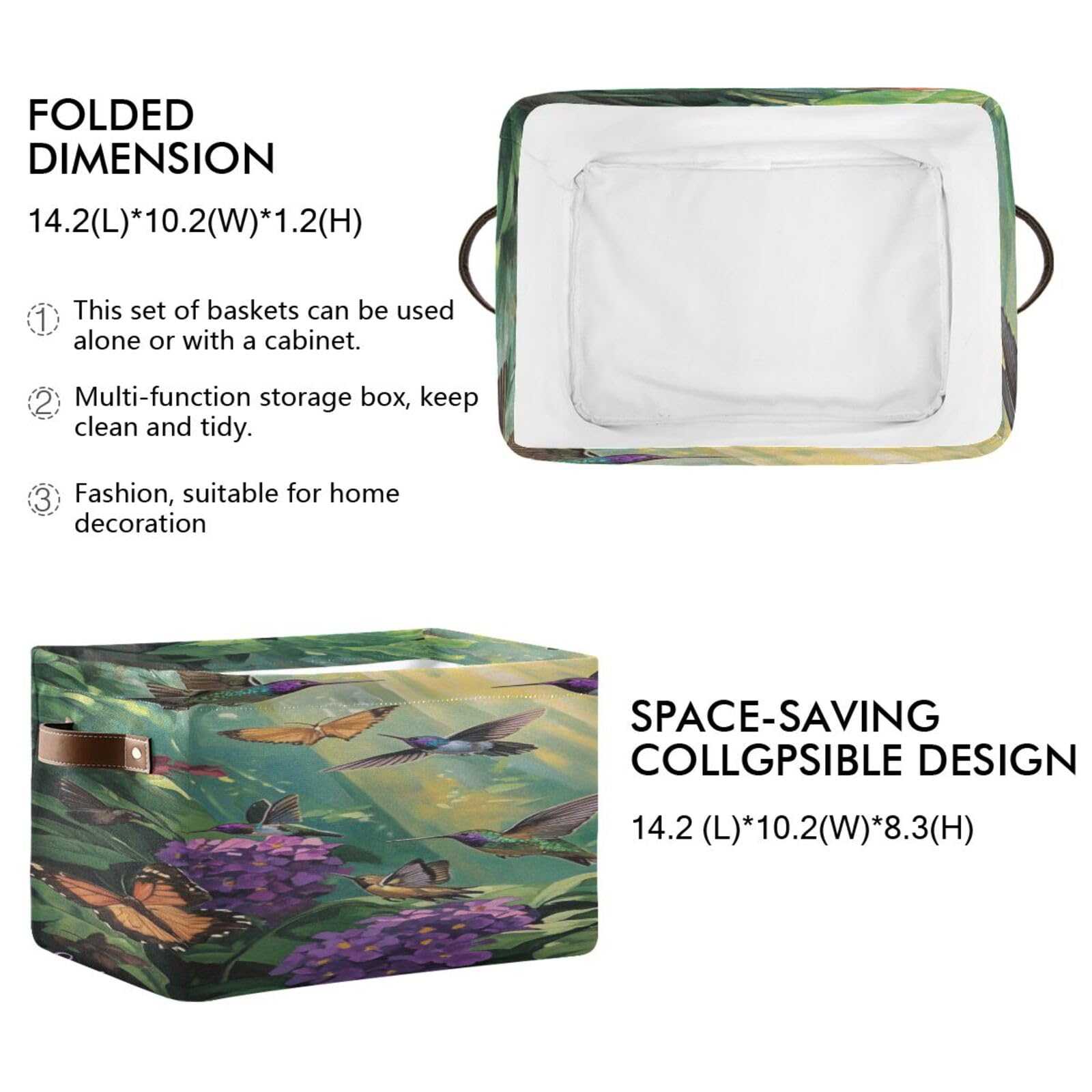 Large Foldable Storage Baskets with Handles - 2 Pack Wooden Organizer Bins for Home, Closet & Shelf Organization | Perfect for Bedroom, Bathroom & Kids' Room Storage Solutions
