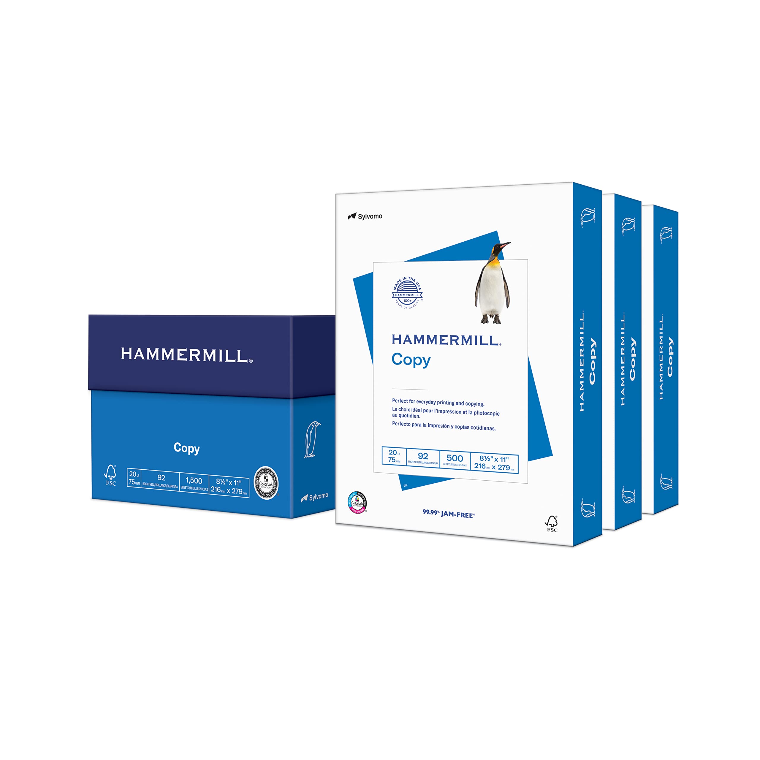 Hammermill Premium 20 Lb Copy Paper, 8.5 x 11 Inches, 3 Reams (1,500 Sheets) - 92 Bright White, Acid-Free Printer Paper for Home & Office Use - Made in USA, 3-Pack (500 Sheets per Ream) - Ideal for Printing, Copying, Faxing & Everyday Office Documents