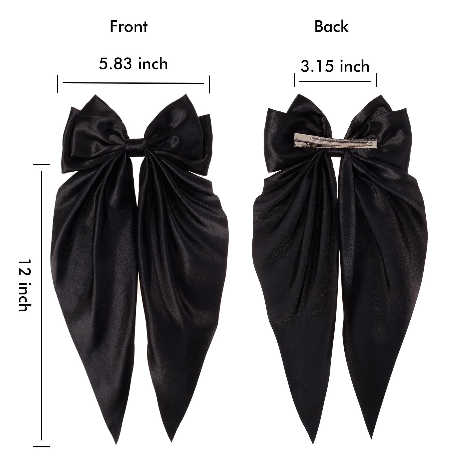 6PCS Large Bow Hair Clips for Women - Silky Satin Hair Bows with Long Tail - Elegant Hair Accessories for Women & Girls - Perfect for Weddings, Parties & Daily Styling