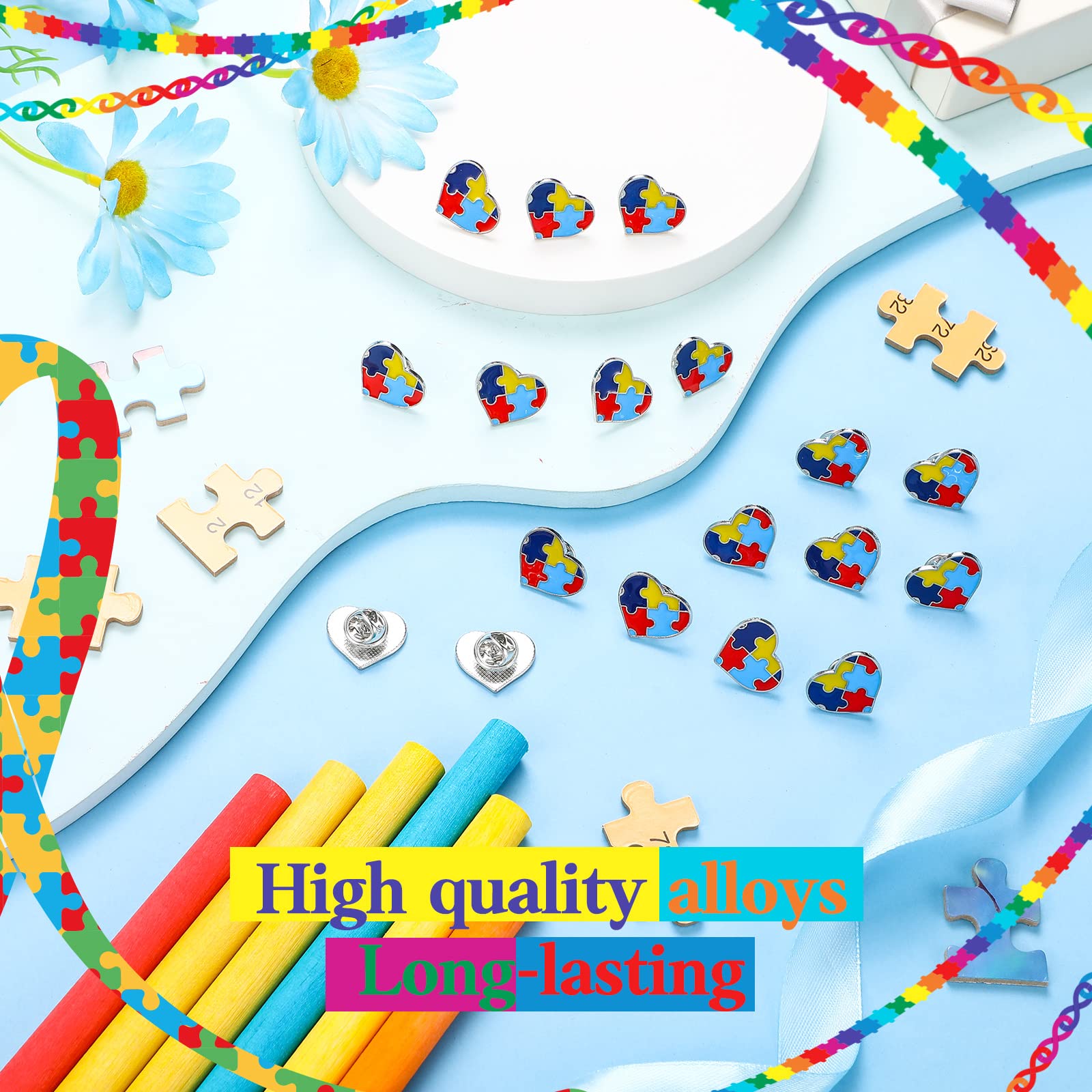 Yilloog 100 Pcs Autism Awareness Lapel Pins Bulk - Enamel Autism Acceptance Pins for Clothing, Shirts & Jackets - Inspiring Support Symbol Brooch Accessories (Heart Style) - Perfect for Fundraisers, Awareness Events & Daily Wear